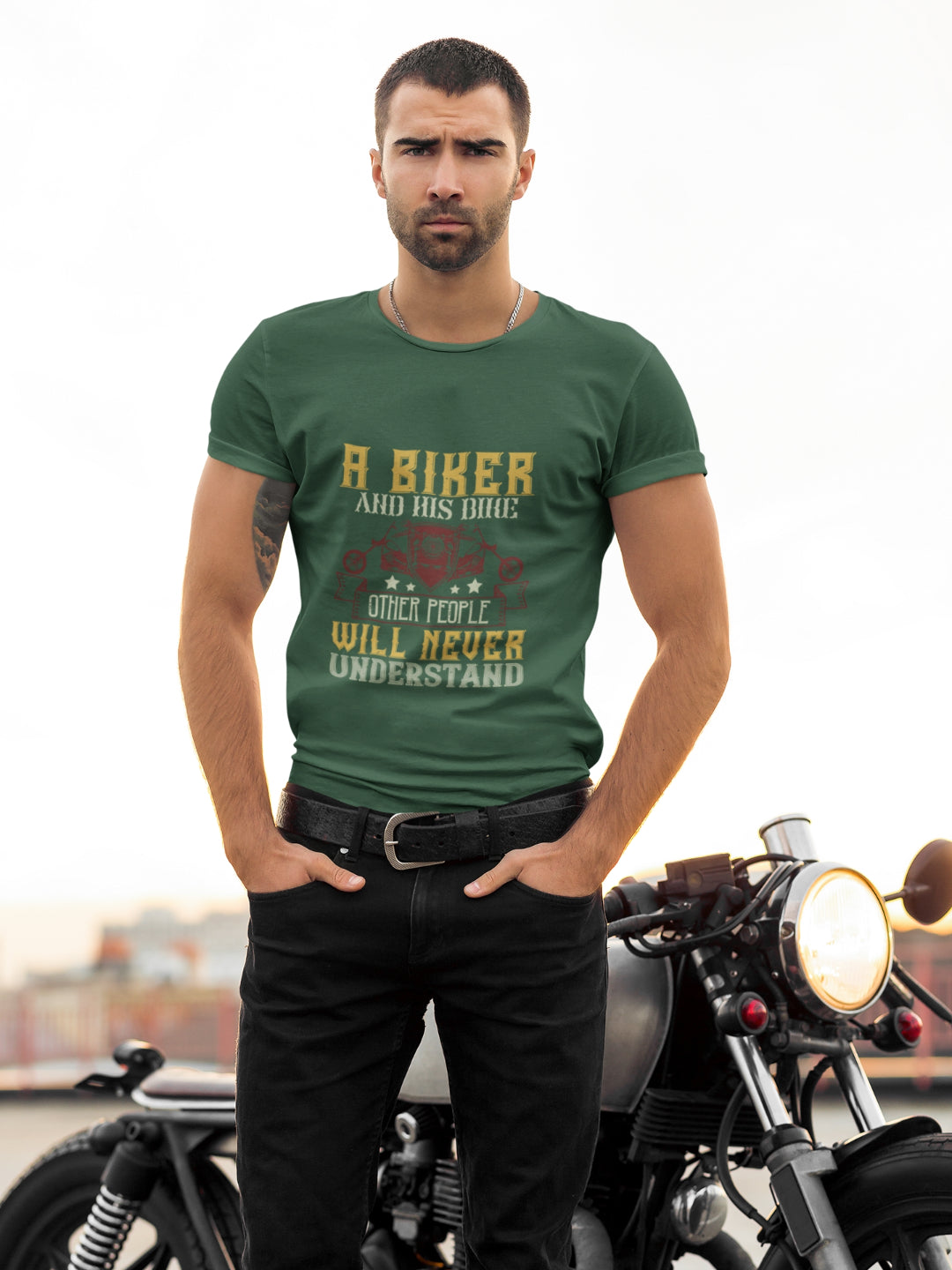 Men's Biker T-Shirt - 'A Biker and His Bike' Graphic -
