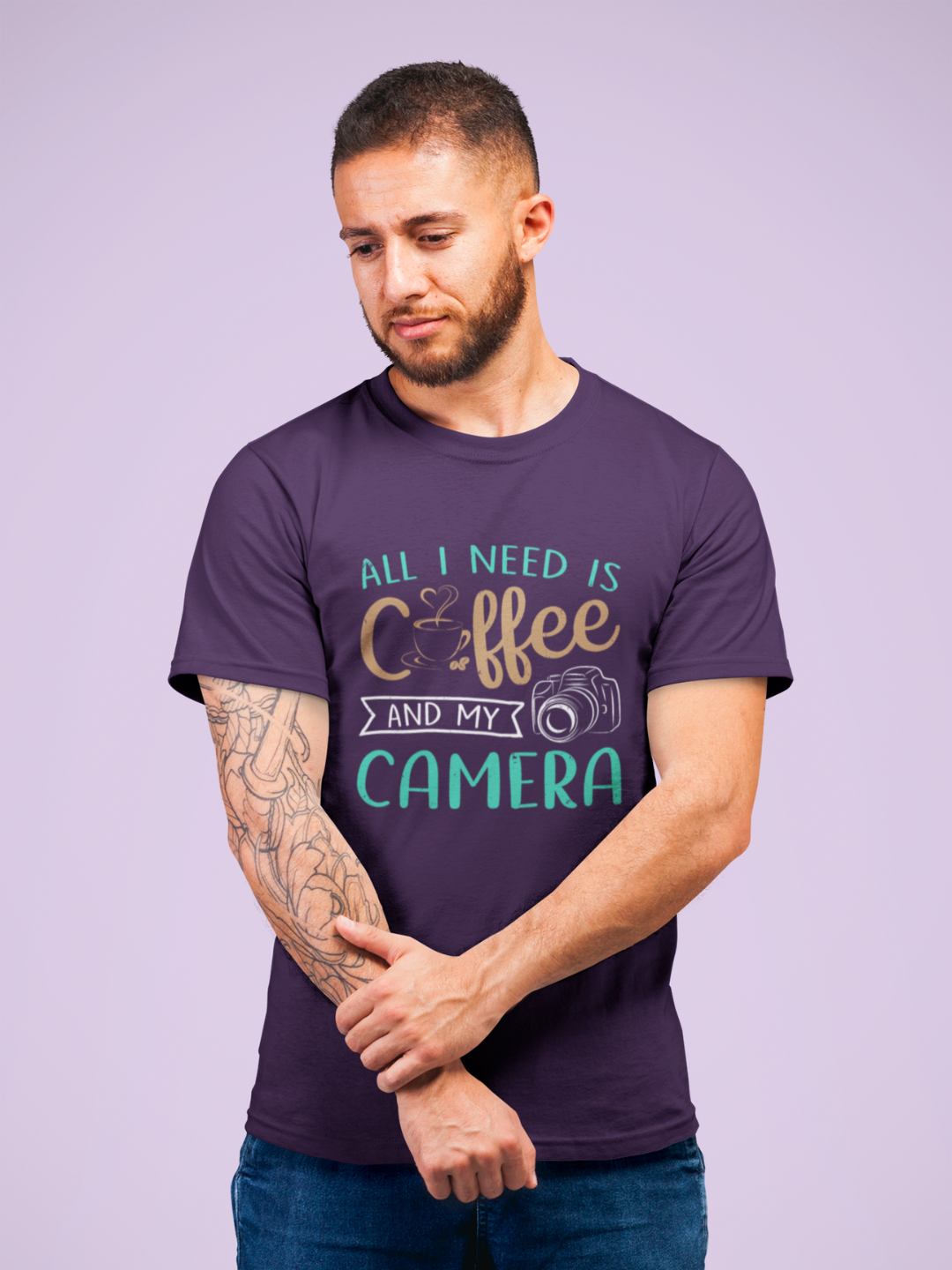 All I Need Is Coffee And My Camera Men's Printed T-shirt -