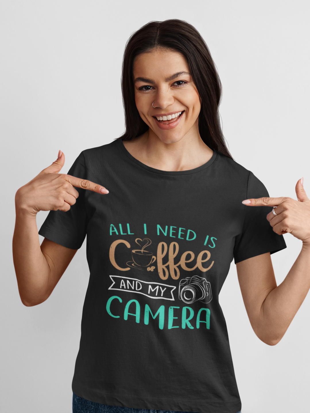 All I Need Is Coffee And My Camera Women's Printed T-shirt -