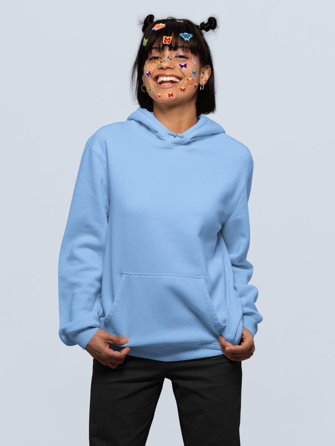 Baby Blue Unisex Plain Hooded Sweatshirt Mode Attire