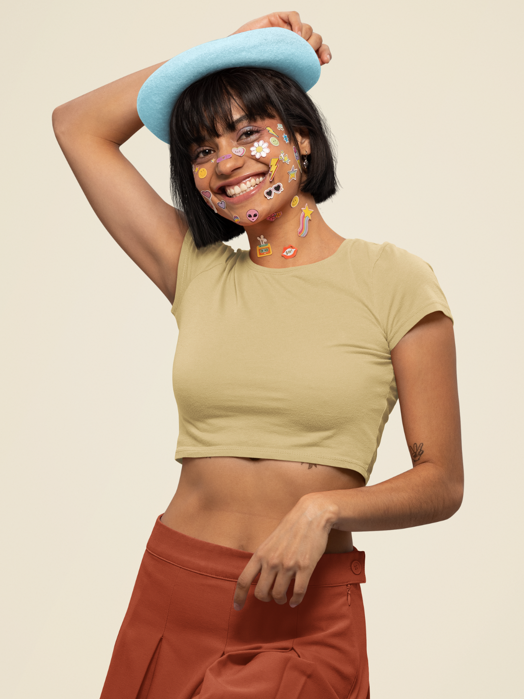Beige Women's Plain Crop Top -