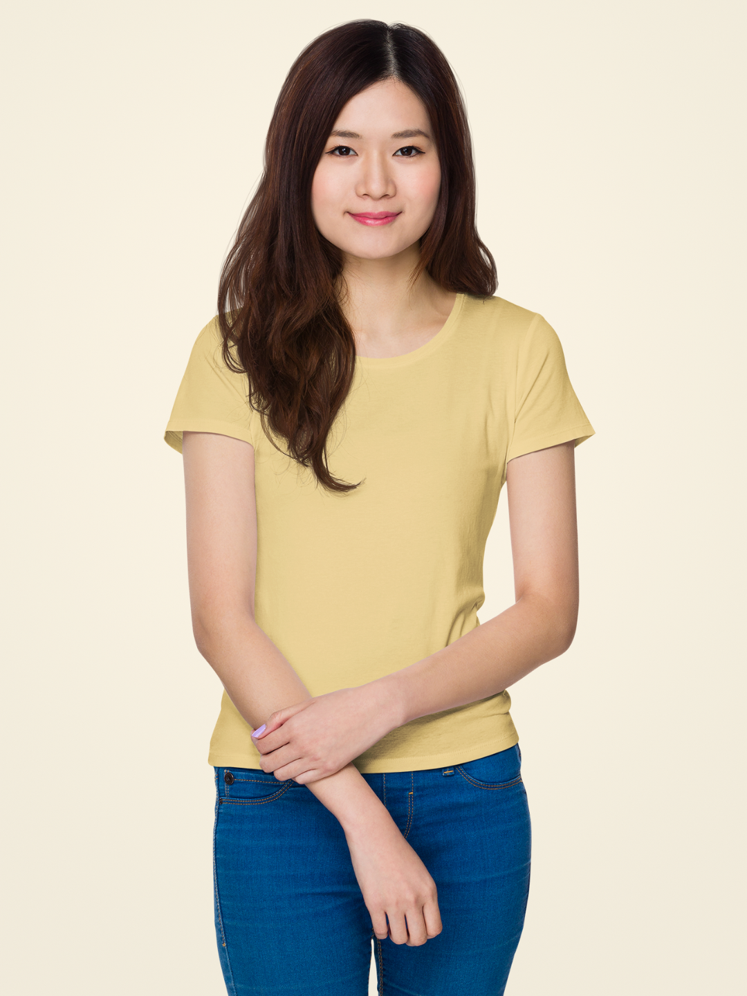 Beige Women’s Round Neck Half Sleeves Plain T-shirt -