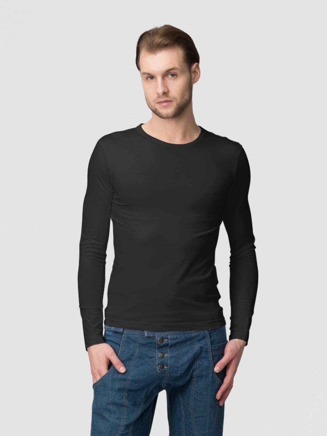 Black Men’s Full Sleeves Plain T-shirt -