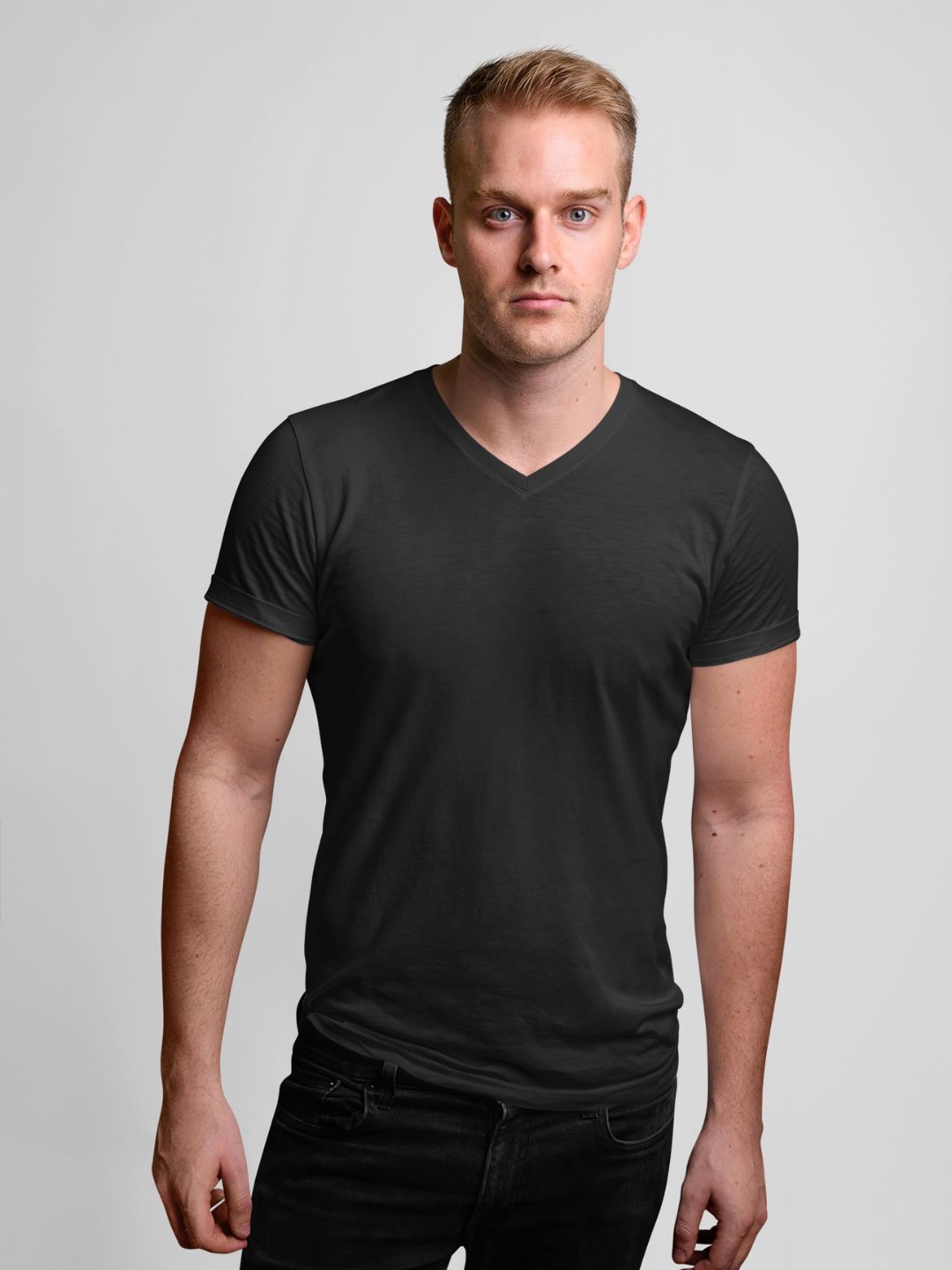Black Men’s V-Neck Half Sleeves Plain T-shirt -