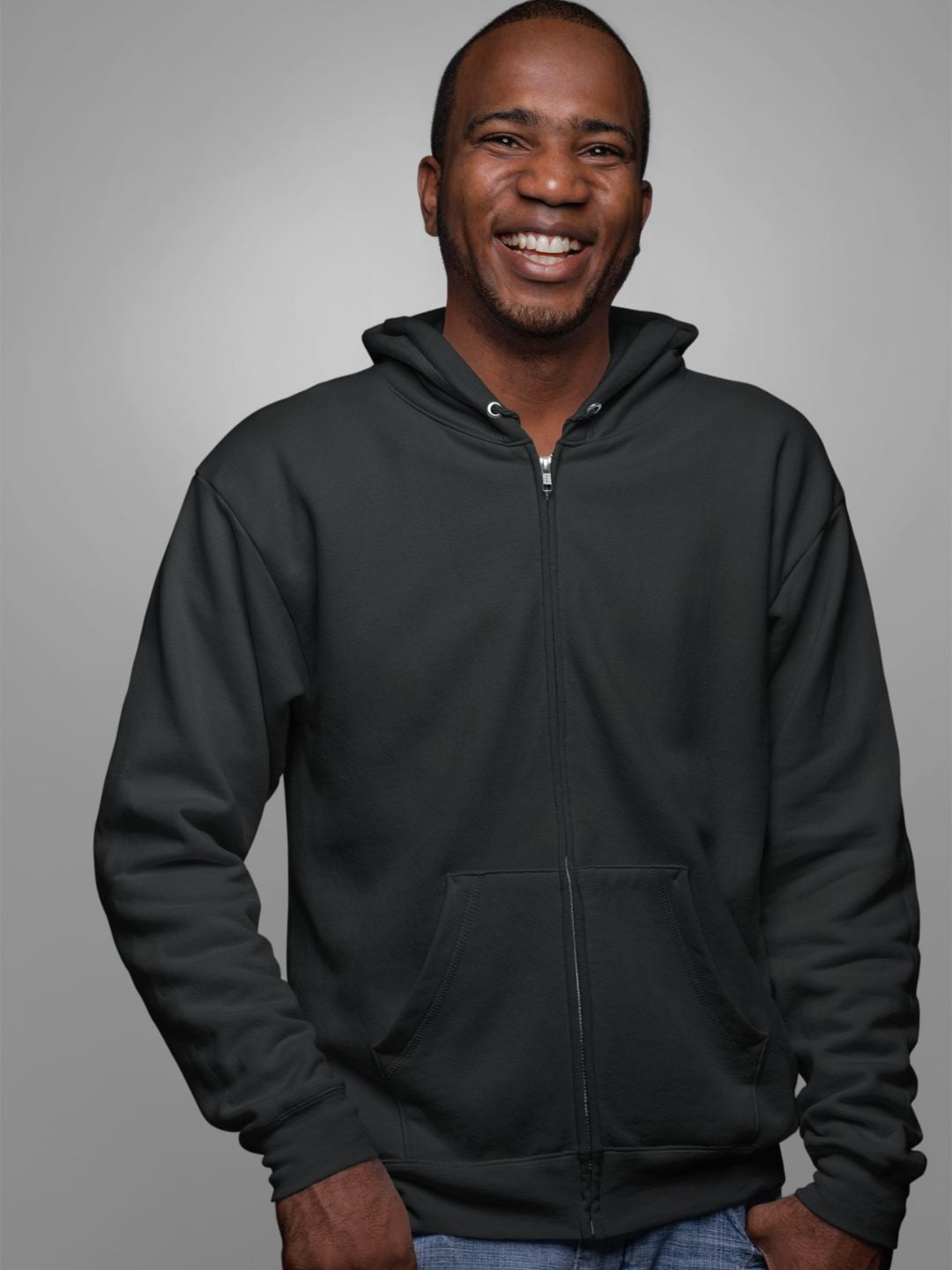 Black Unisex Plain Heavyweight Zip Hoodie -