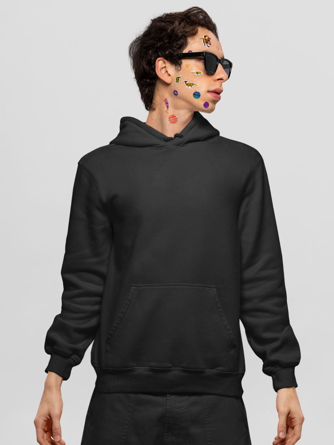 Black Unisex Plain Hooded Sweatshirt -