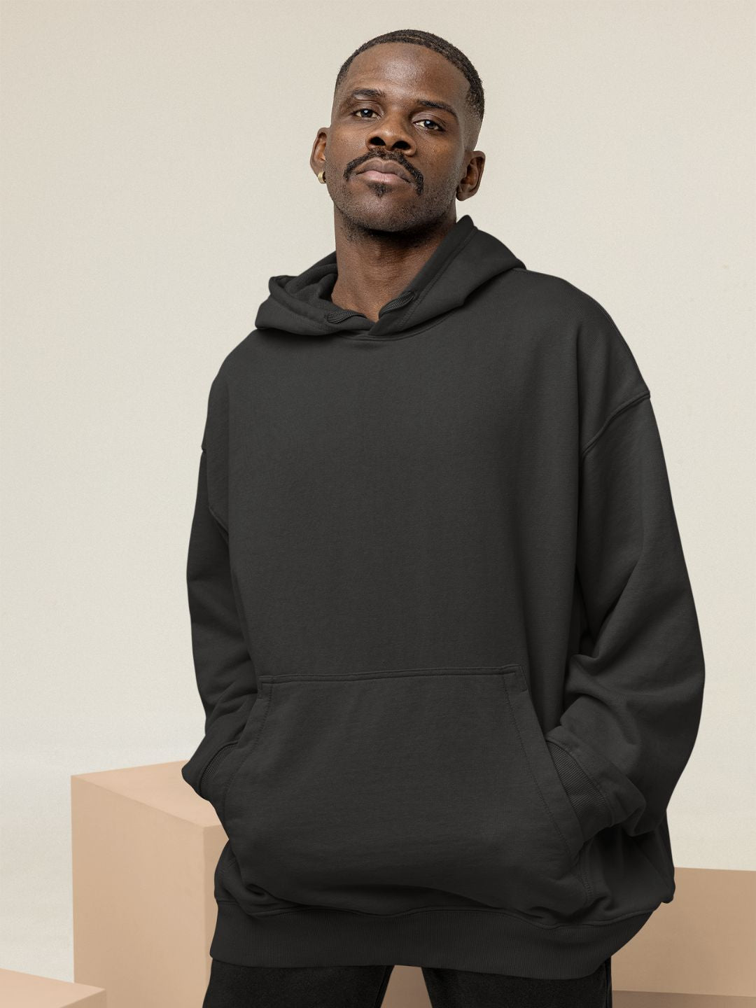 Black Unisex Plain Oversized Hooded Sweatshirt -