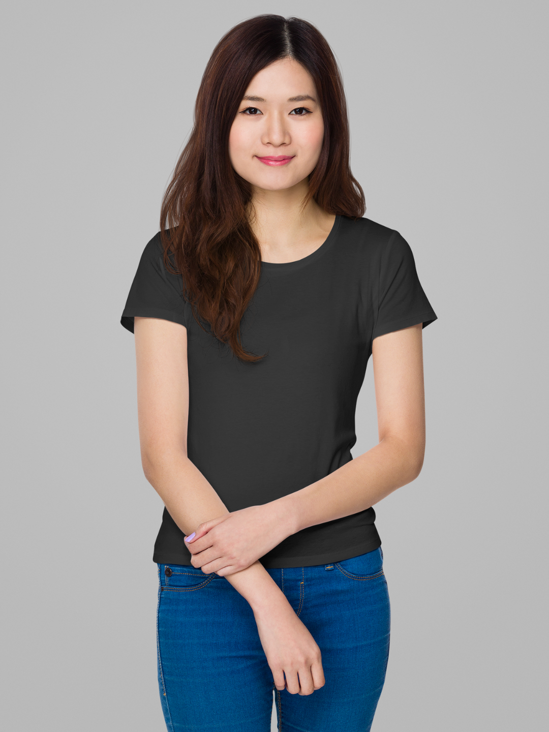 Black Women's Round Neck Half Sleeves Plain T-shirt -