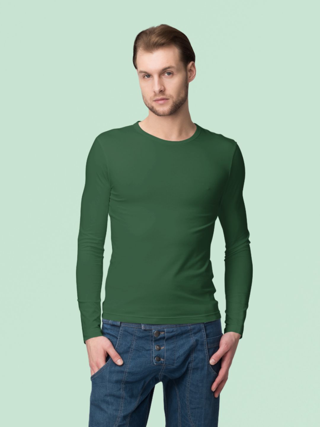 Bottle Green Men’s Full Sleeves Plain T-shirt -