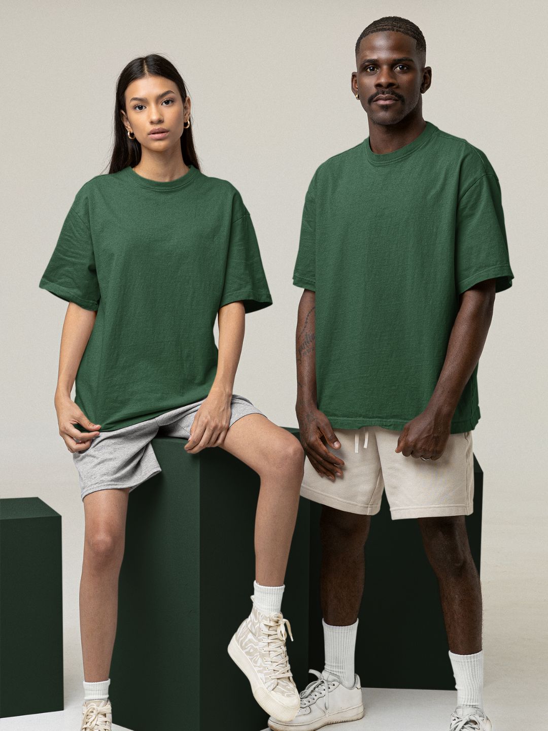 Bottle Green Unisex Oversized Plain T-Shirt -