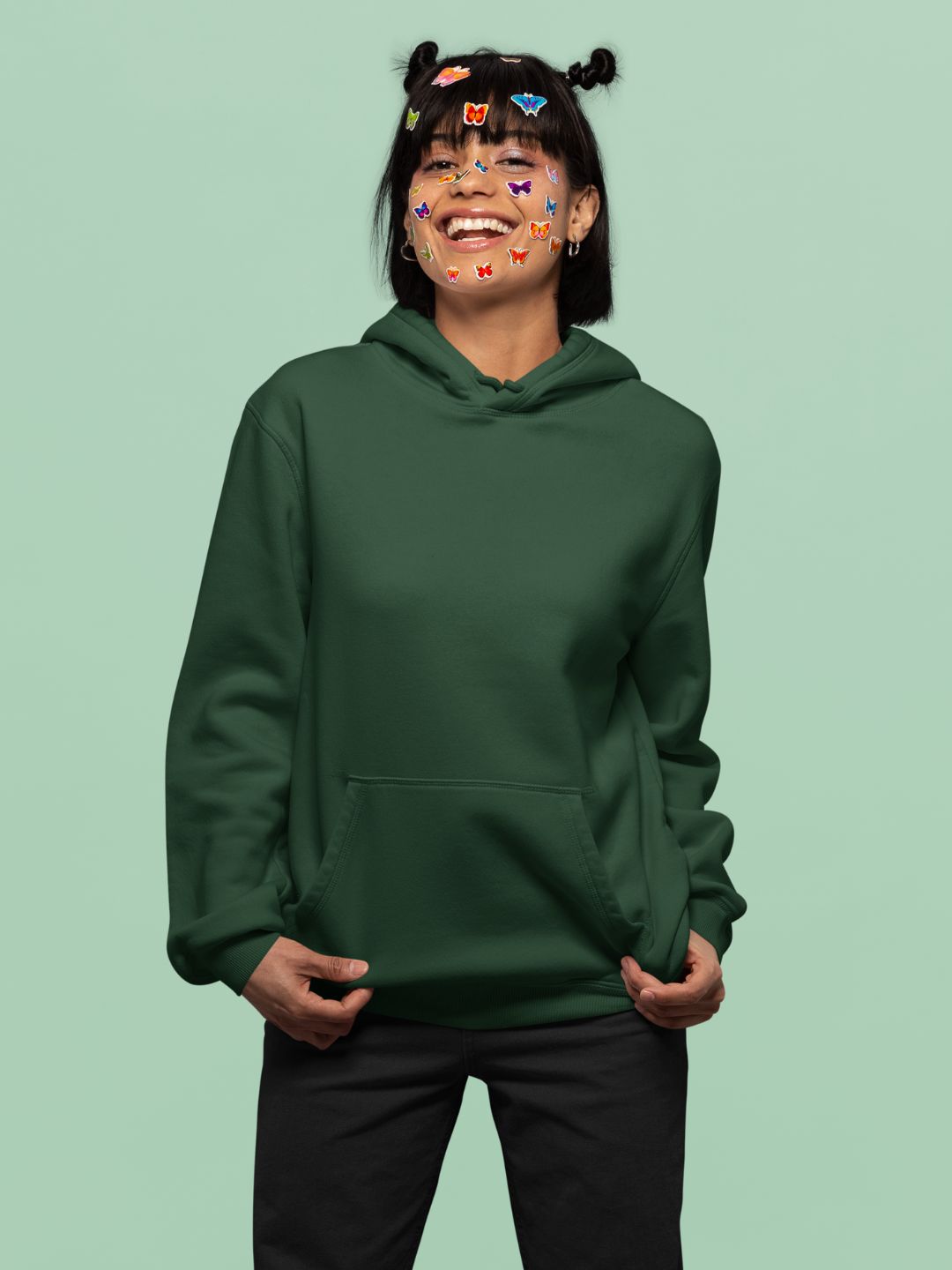 Bottle Green Unisex Plain Hooded Sweatshirt -