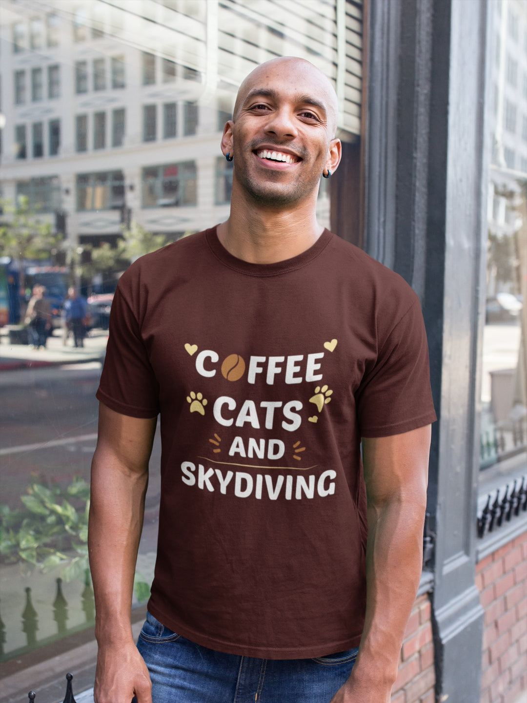 Coffee Cats And Skydiving Men's Printed T-shirt -