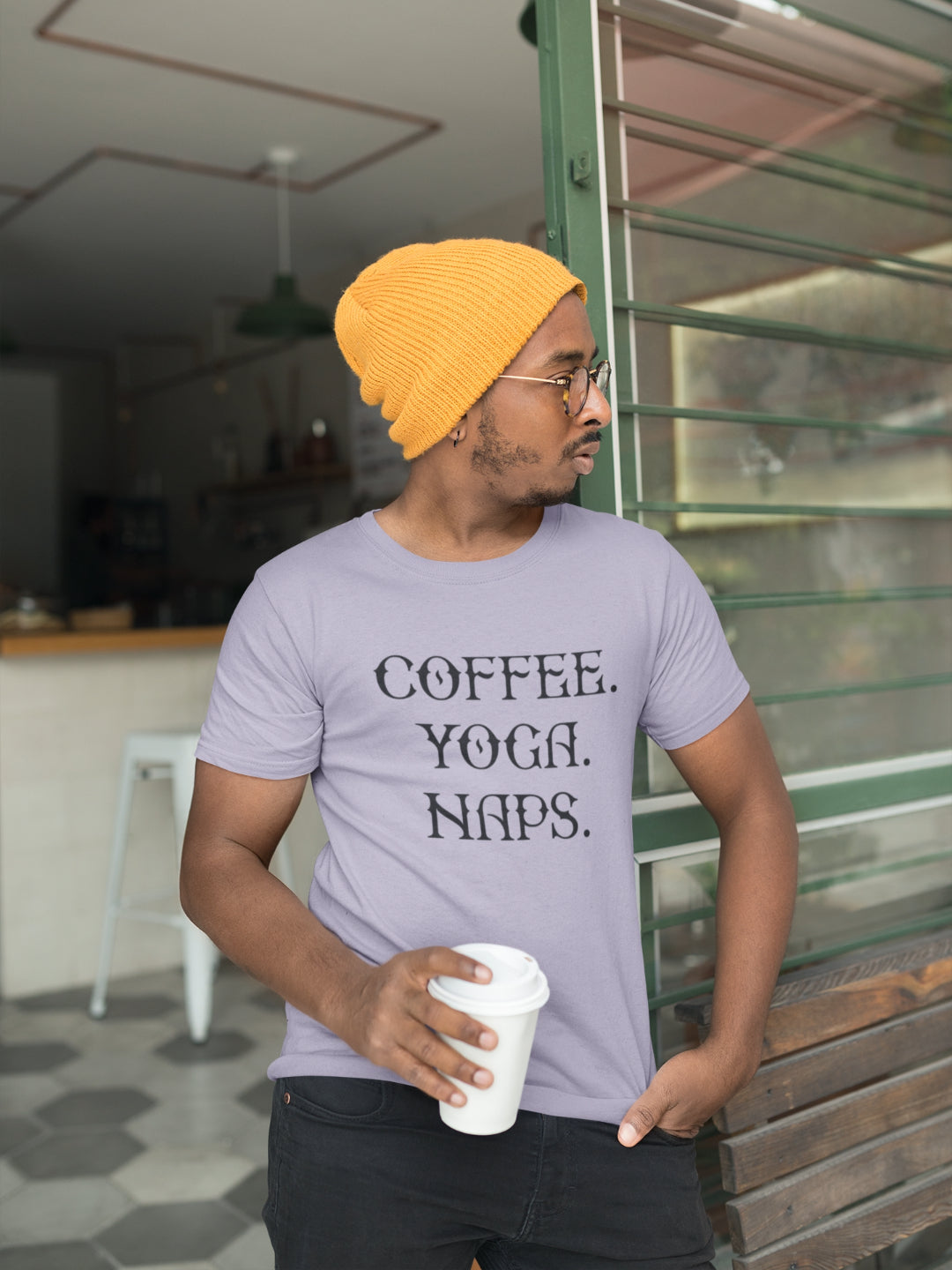 Coffee Yoga Naps Men's Printed T-shirt -