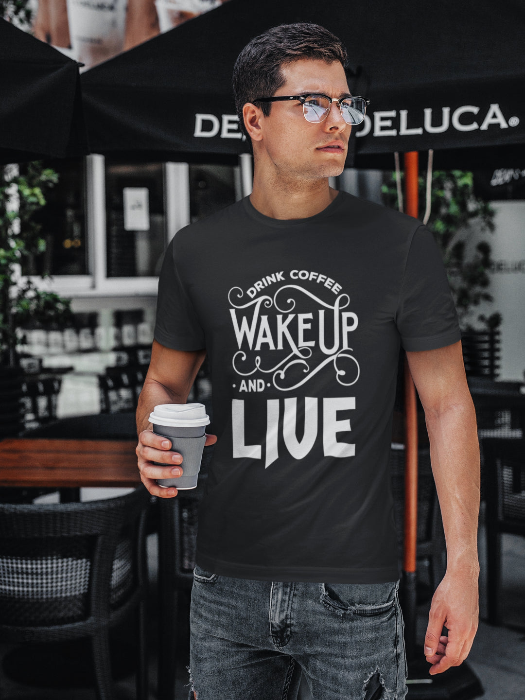 Drink Coffee Wake Up And Live Men's Printed T-shirt -