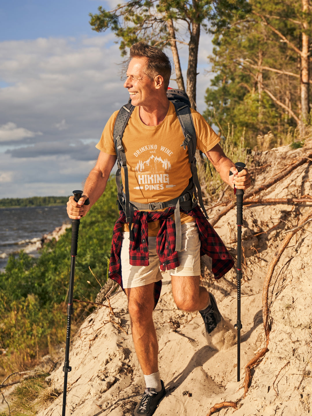 Drinking Wine And Hiking Pines Men's Printed T-shirt -