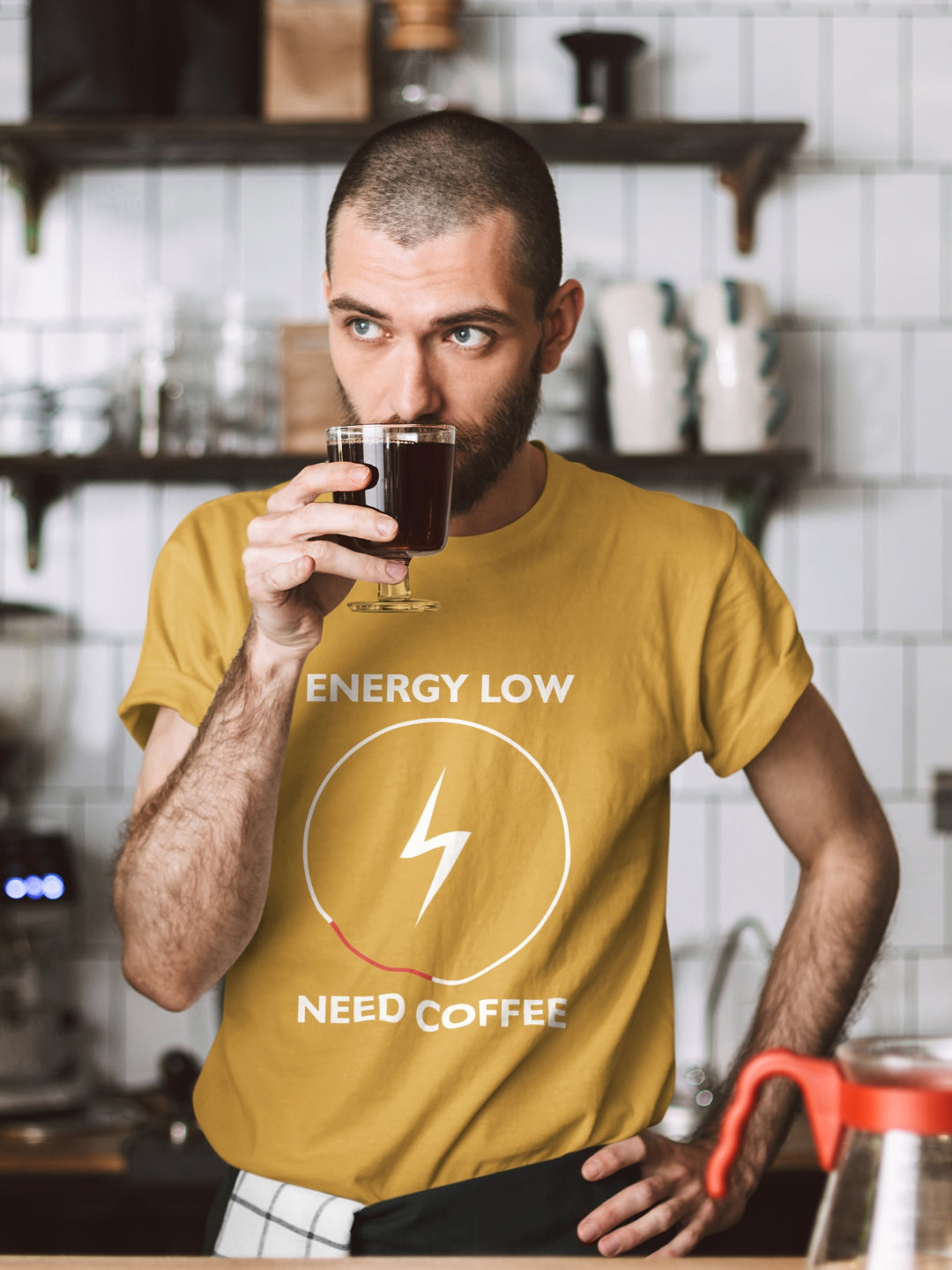 Energy Low Need Coffee Men's Printed T-shirt -