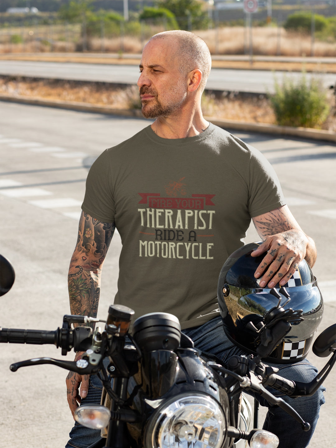 Fire Your Therapist Ride Your Motorcycle Men's Printed T-shirt -