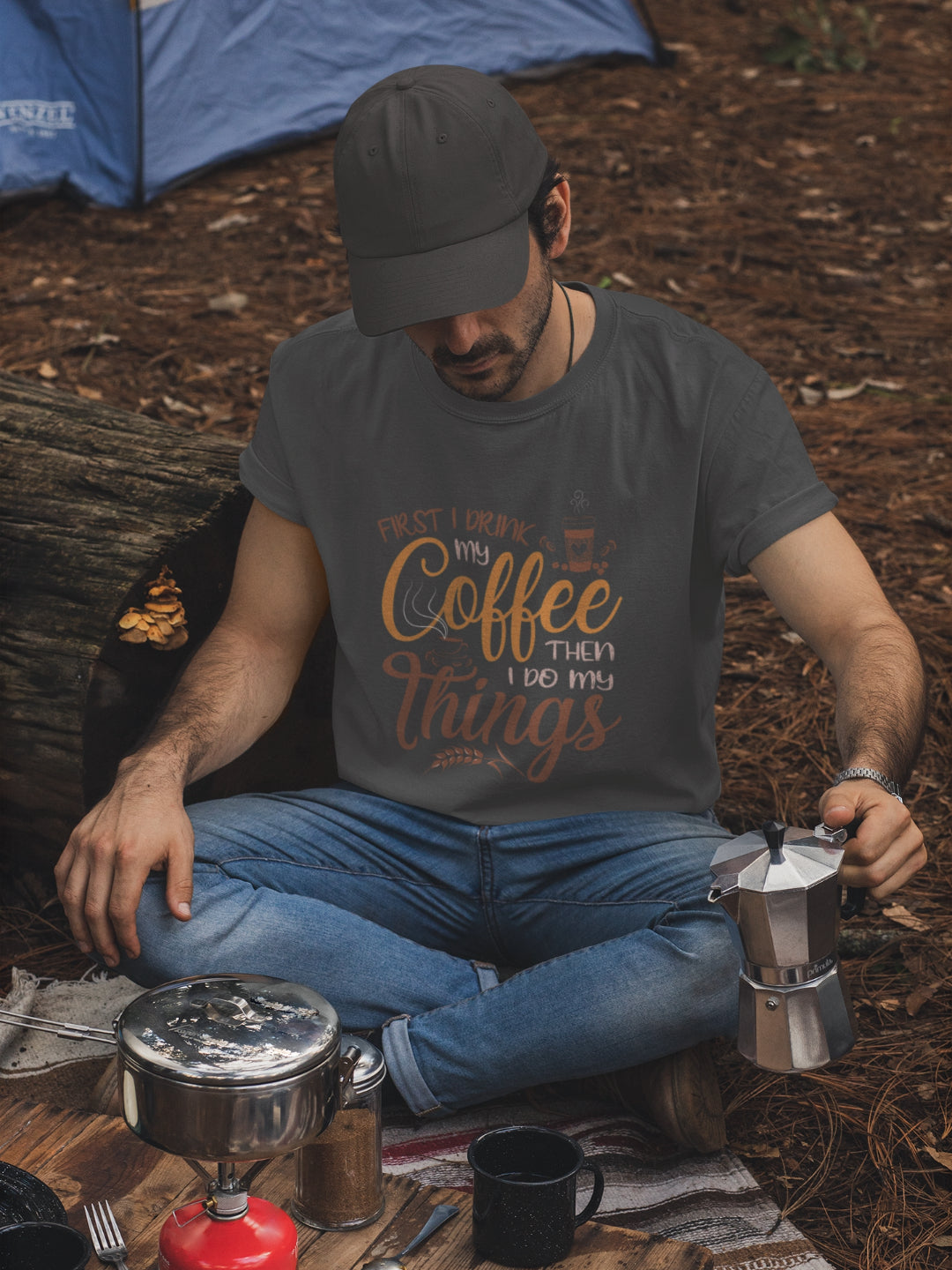 First I Drink My Coffee Then I Do My Things Men's Printed T-shirt -