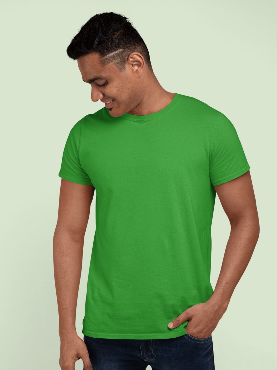 Flag Green Men’s Round Neck Half Sleeves Plain T-shirt -