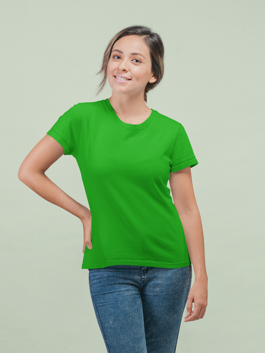 Flag Green Women’s Round Neck Half Sleeves Plain T-shirt -