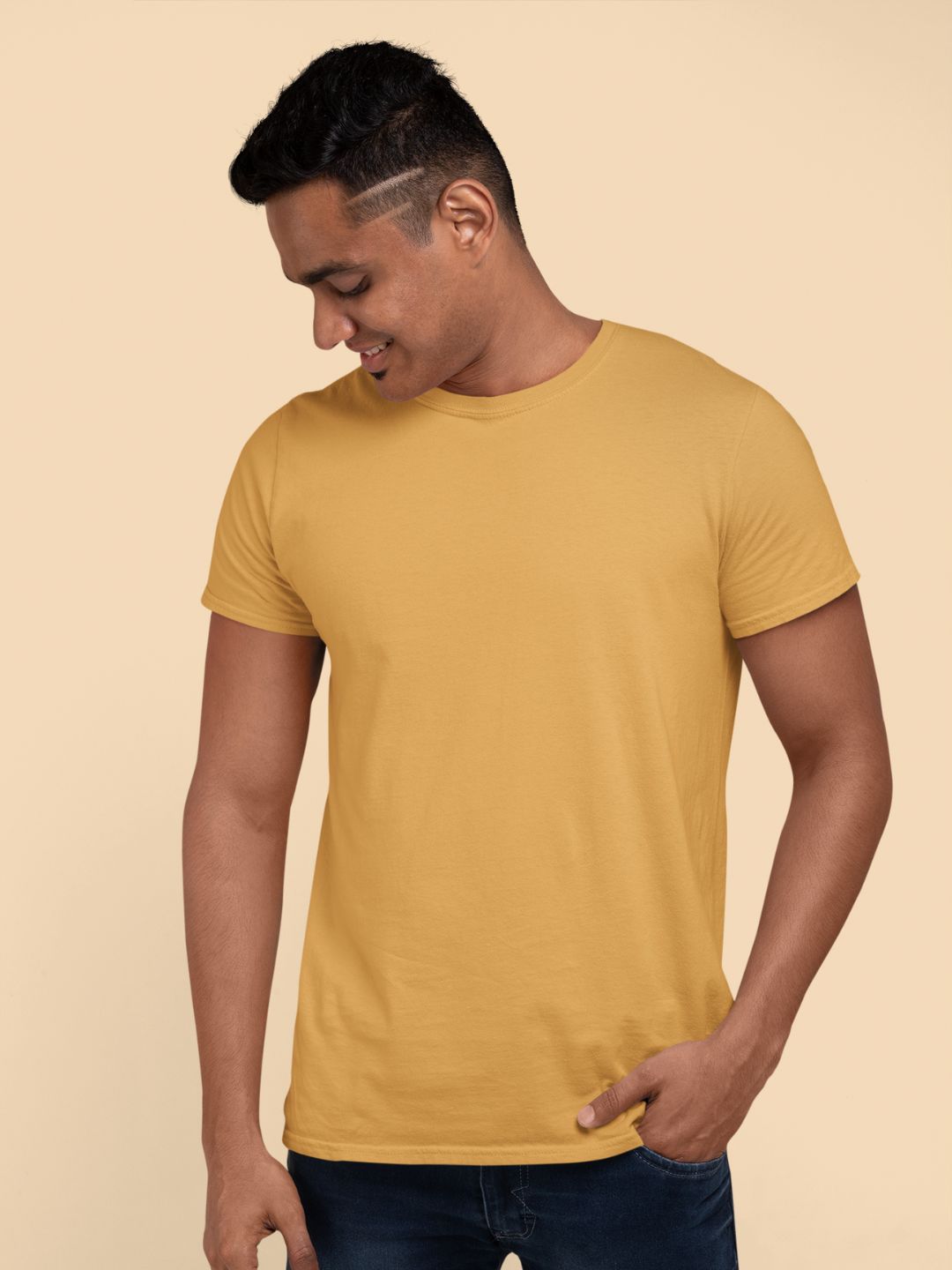 Golden Yellow Men’s Round Neck Half Sleeves Plain T-shirt -