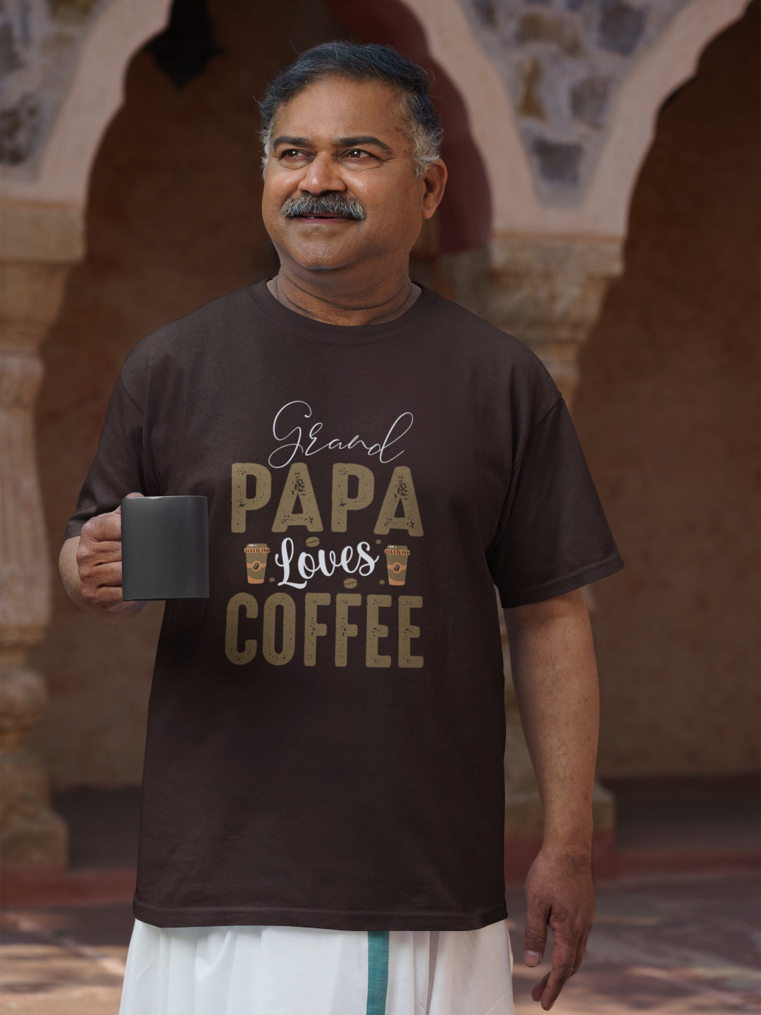 Grand Papa Loves Coffee Men's Printed T-shirts -