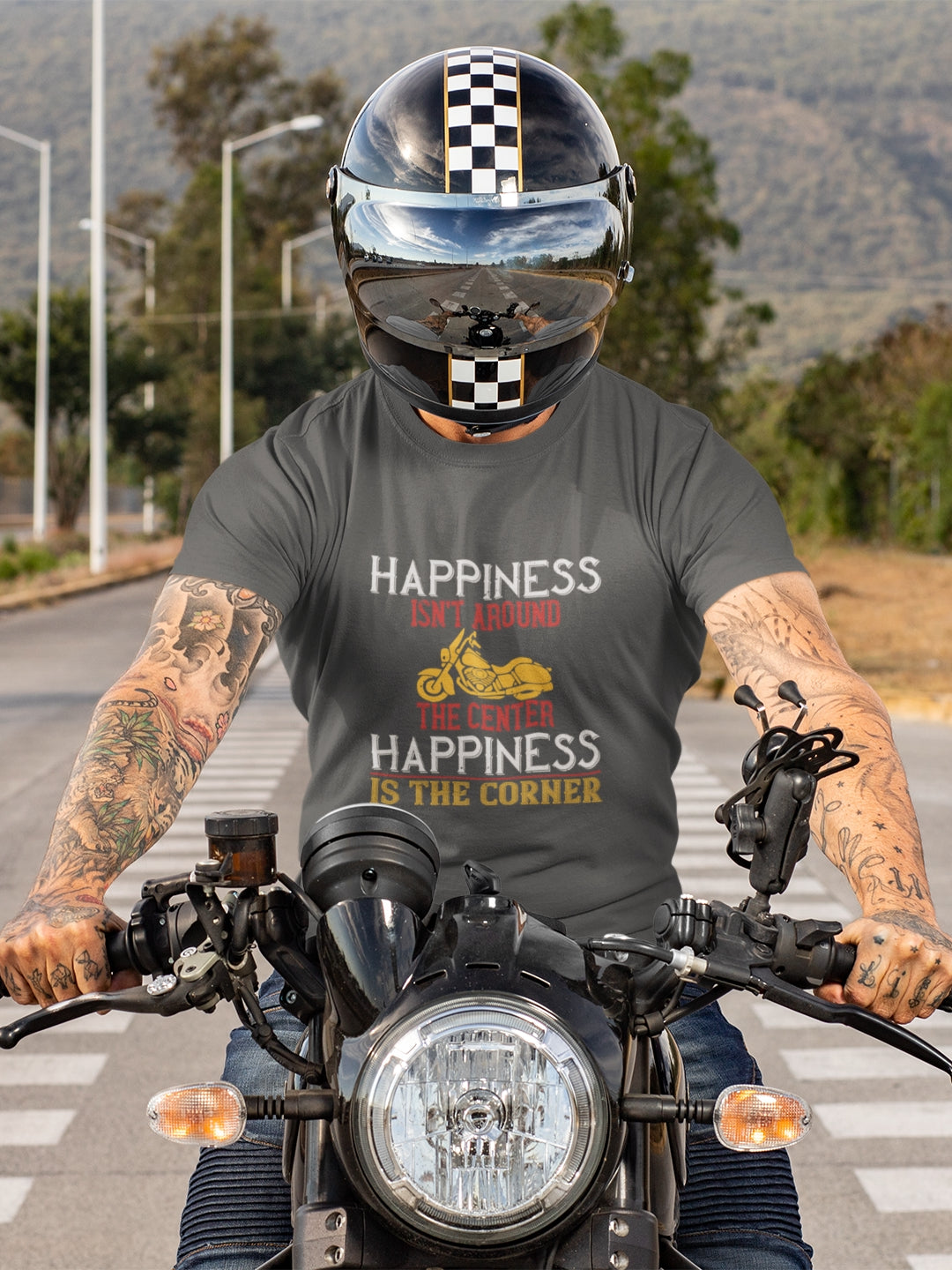 Happiness Isn't Around The Center Happiness Is The Corner Men's Printed T-shirt -