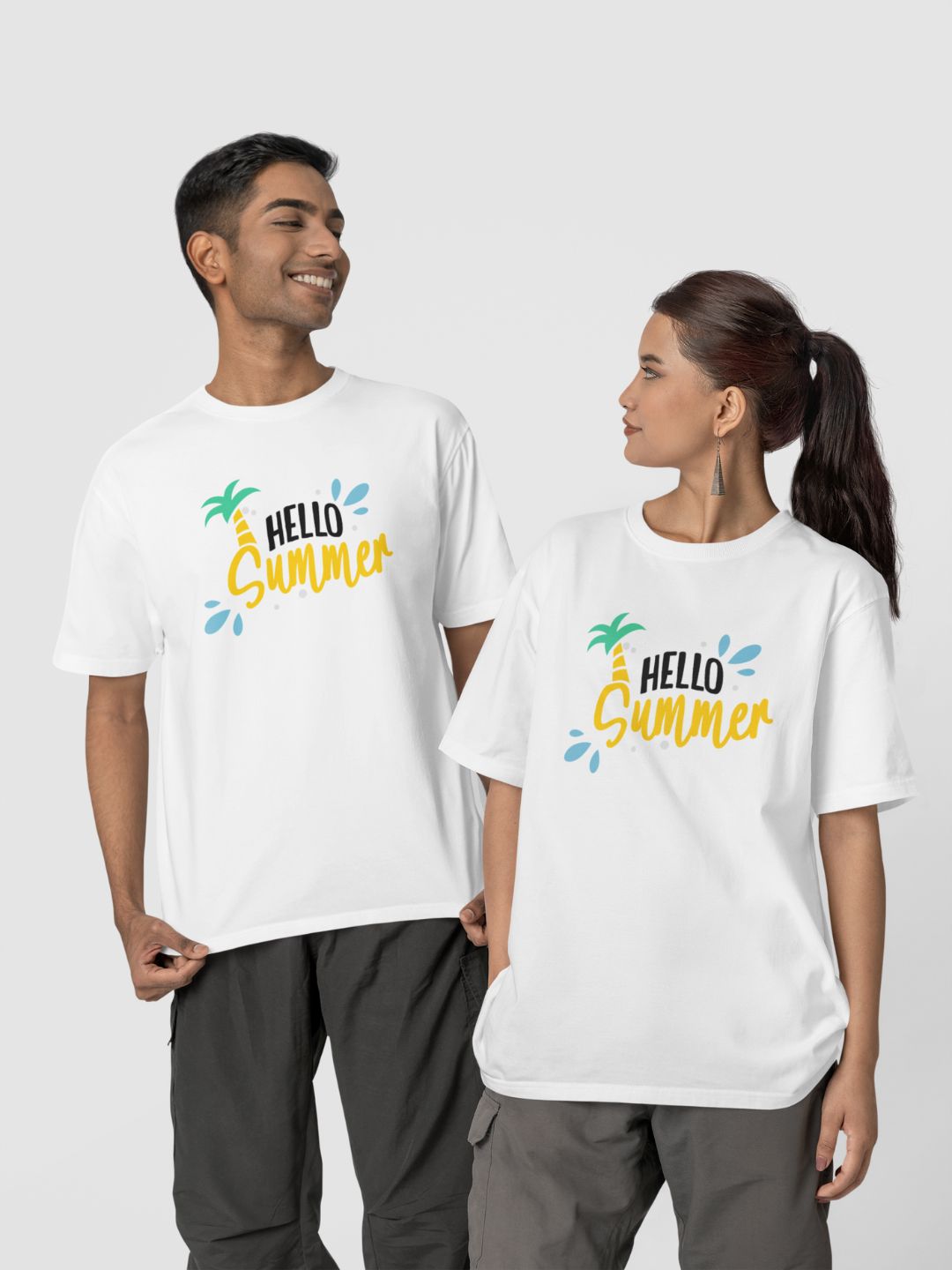 Hello Summer White Oversized Unisex Printed T-shirt -