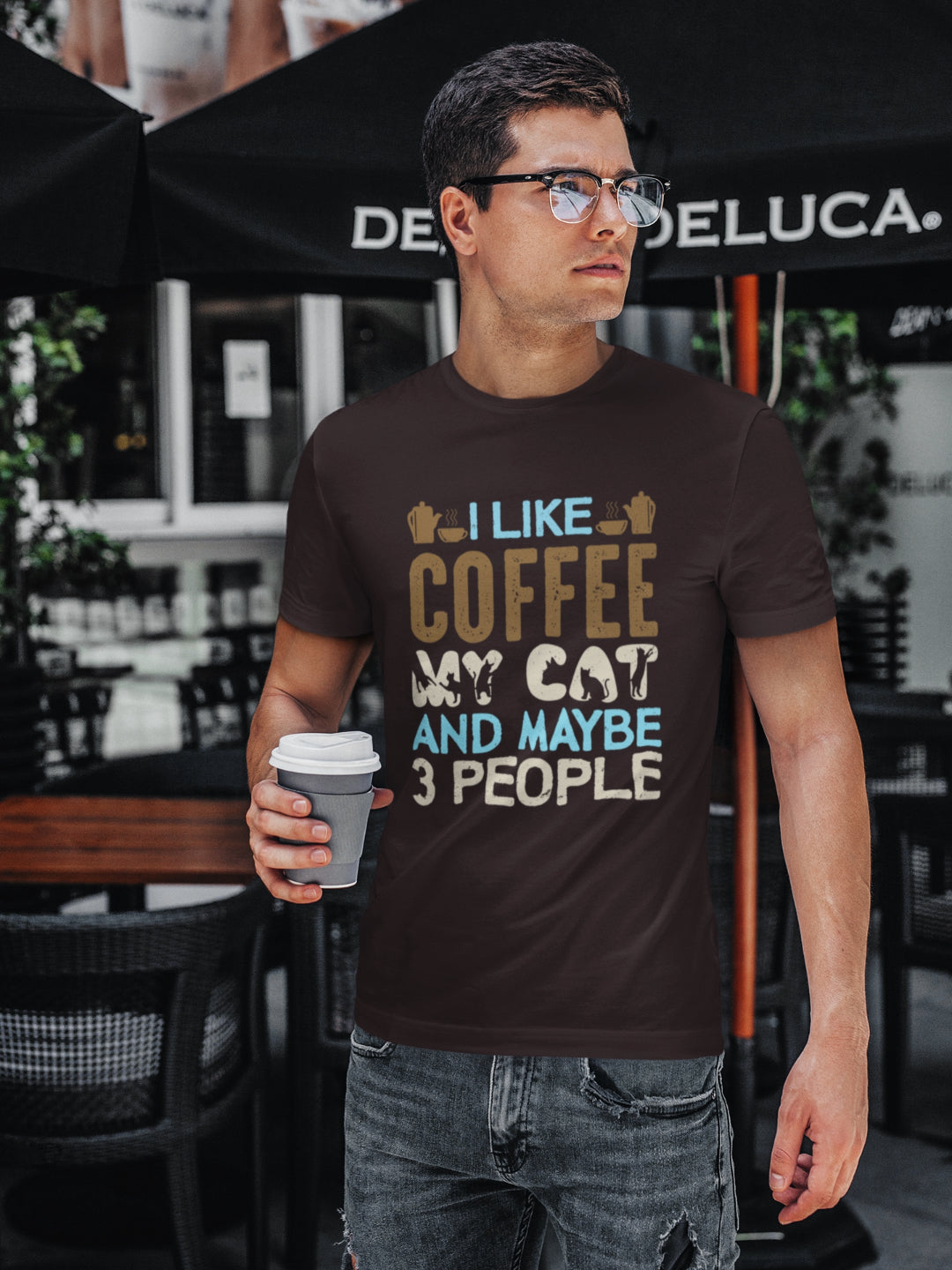 I Like Coffee My Cat And Maybe 3 People Men's Printed T-shirt -