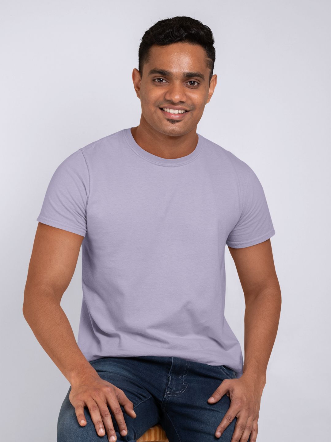 Lavender Men’s Round Neck Half Sleeves Plain T-shirt -