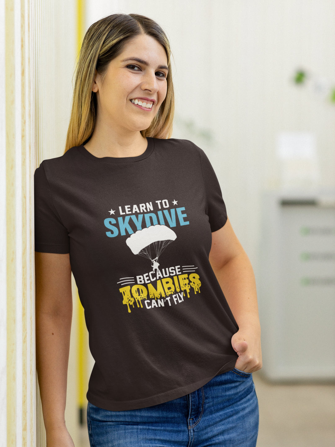Learn To Skydive Women's Printed T-shirt -