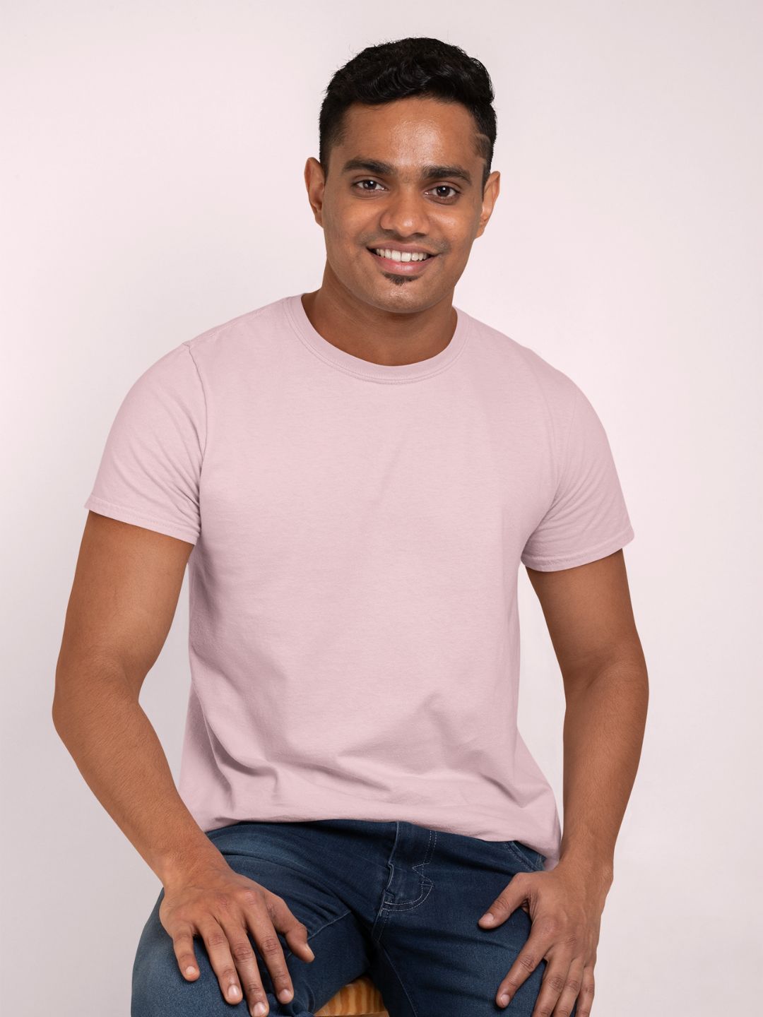 Light Pink Men’s Round Neck Half Sleeves Plain T-shirt -