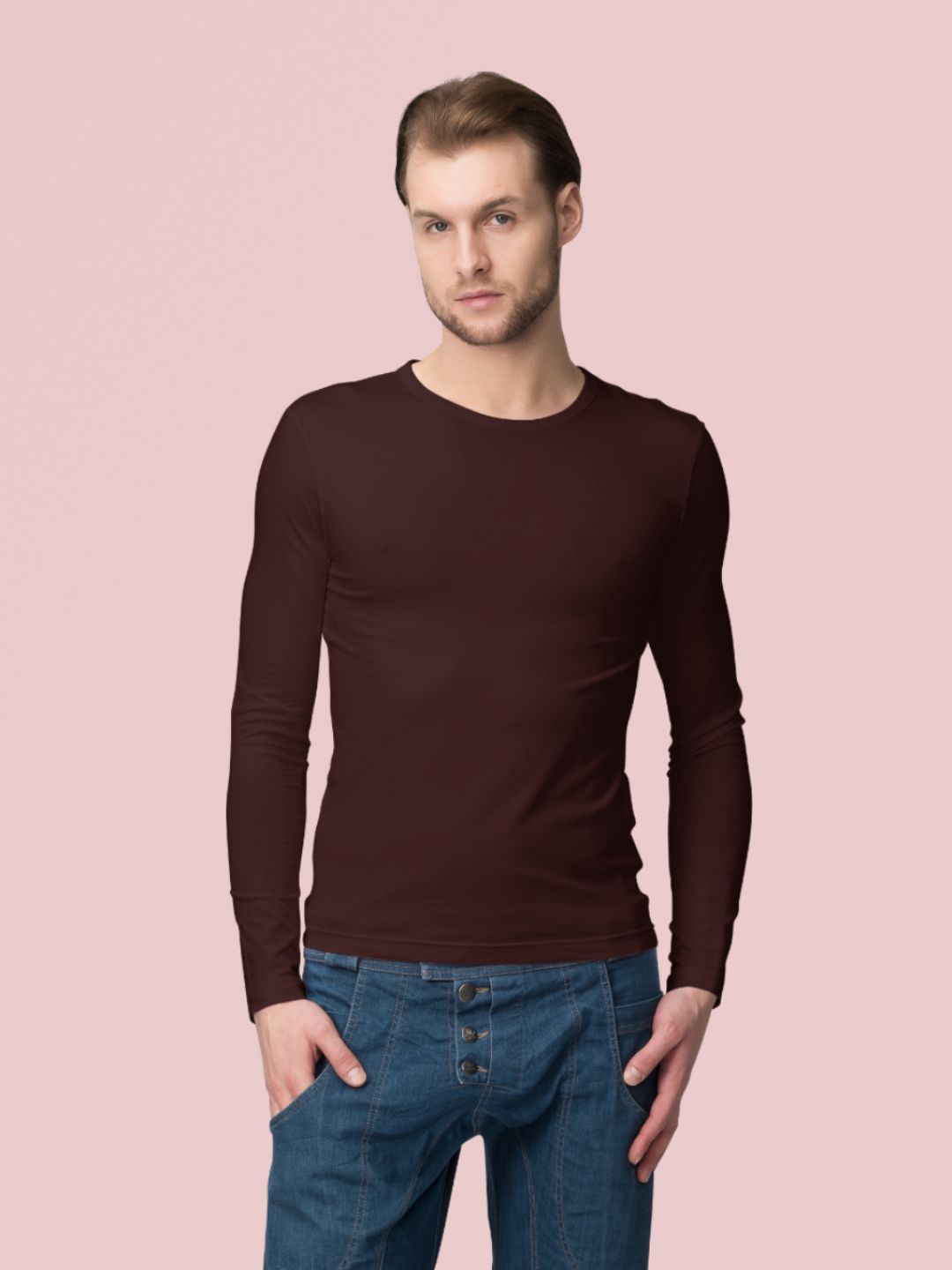 Maroon Men’s Full Sleeves Plain T-shirt -
