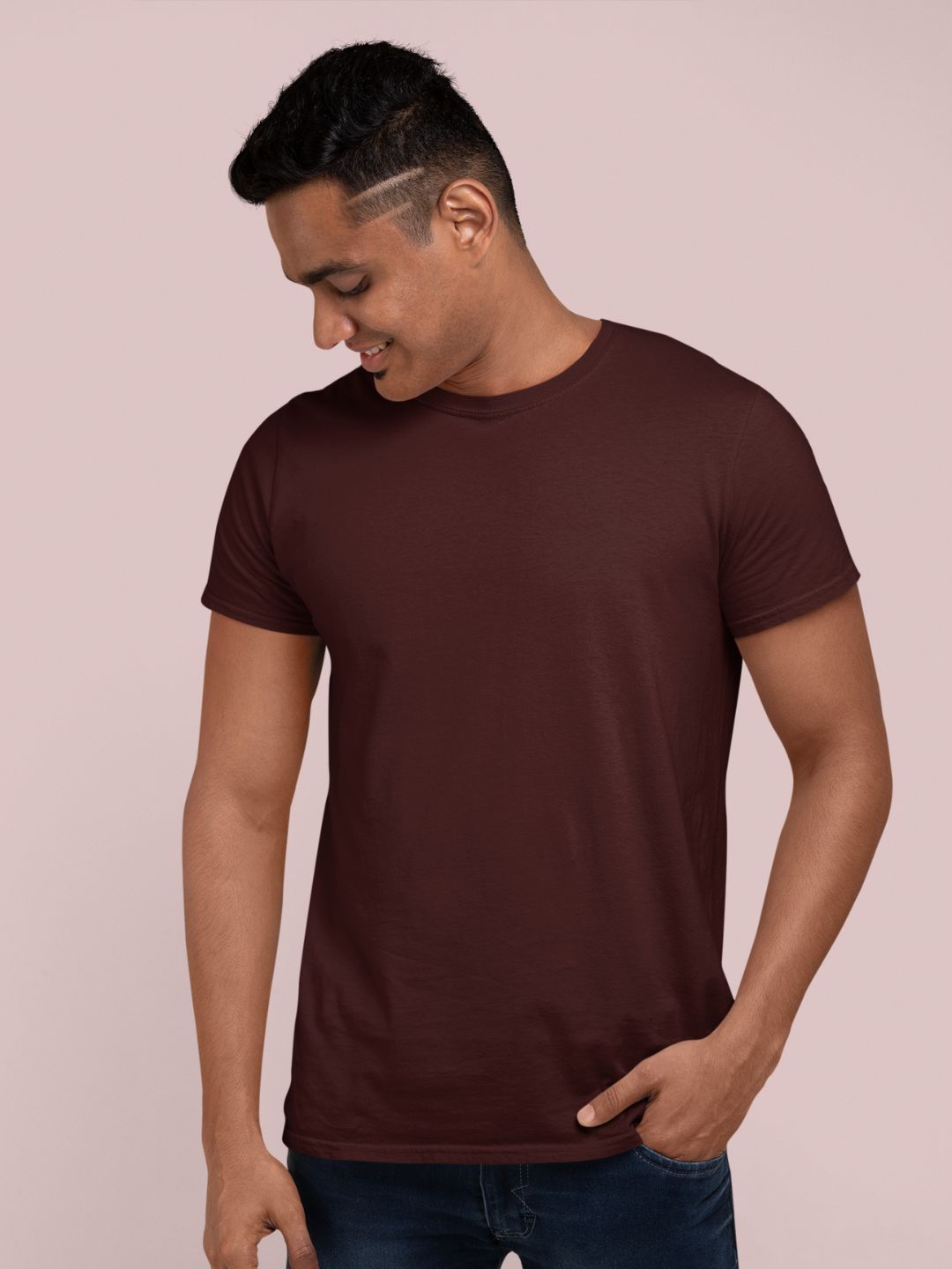 Maroon Men’s Round Neck Half Sleeves Plain T-shirt -