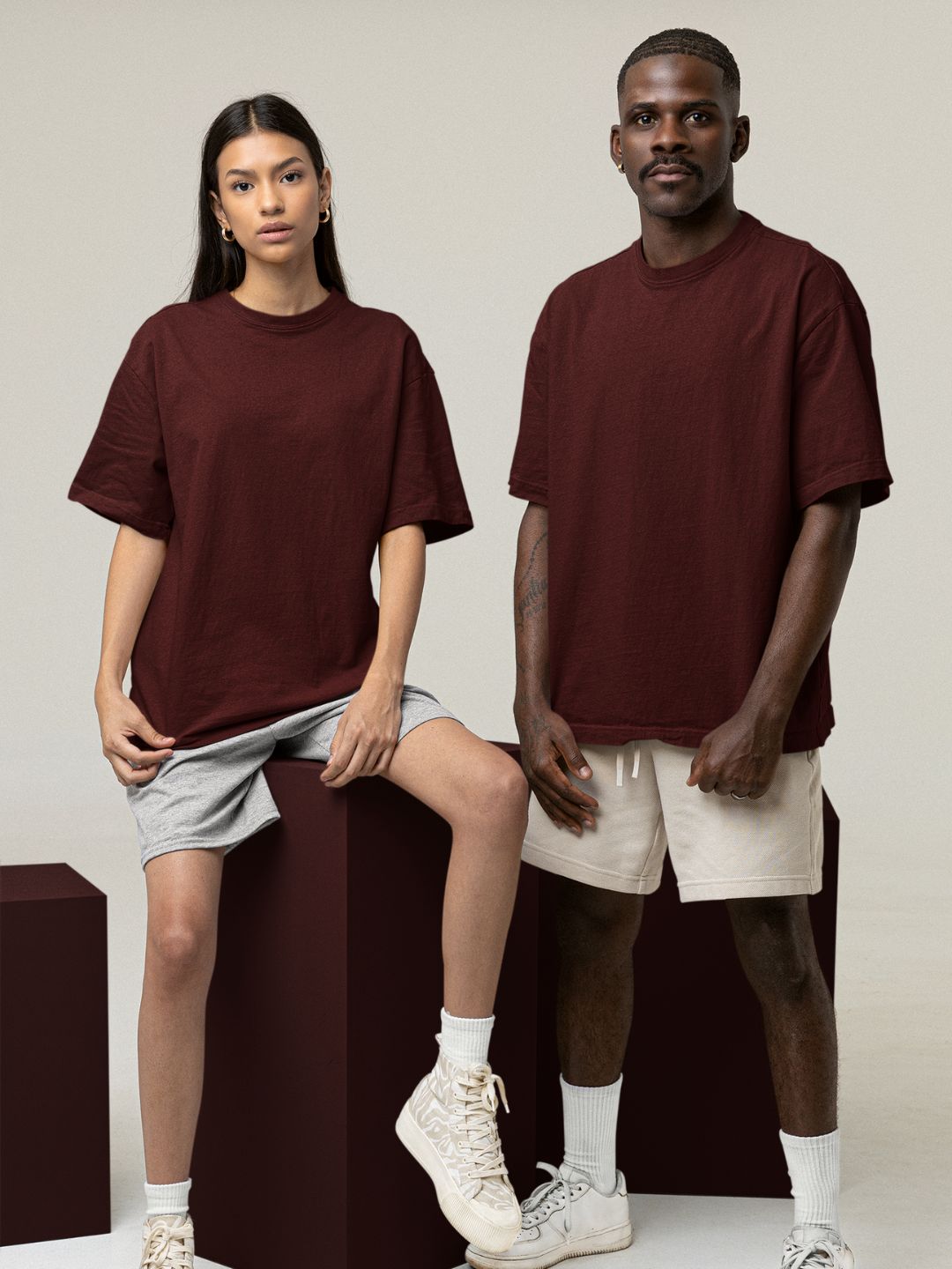 Maroon Unisex Oversized Plain T-Shirt -