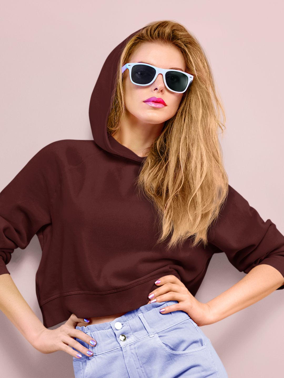 Maroon Women's Plain Crop Hoodie -