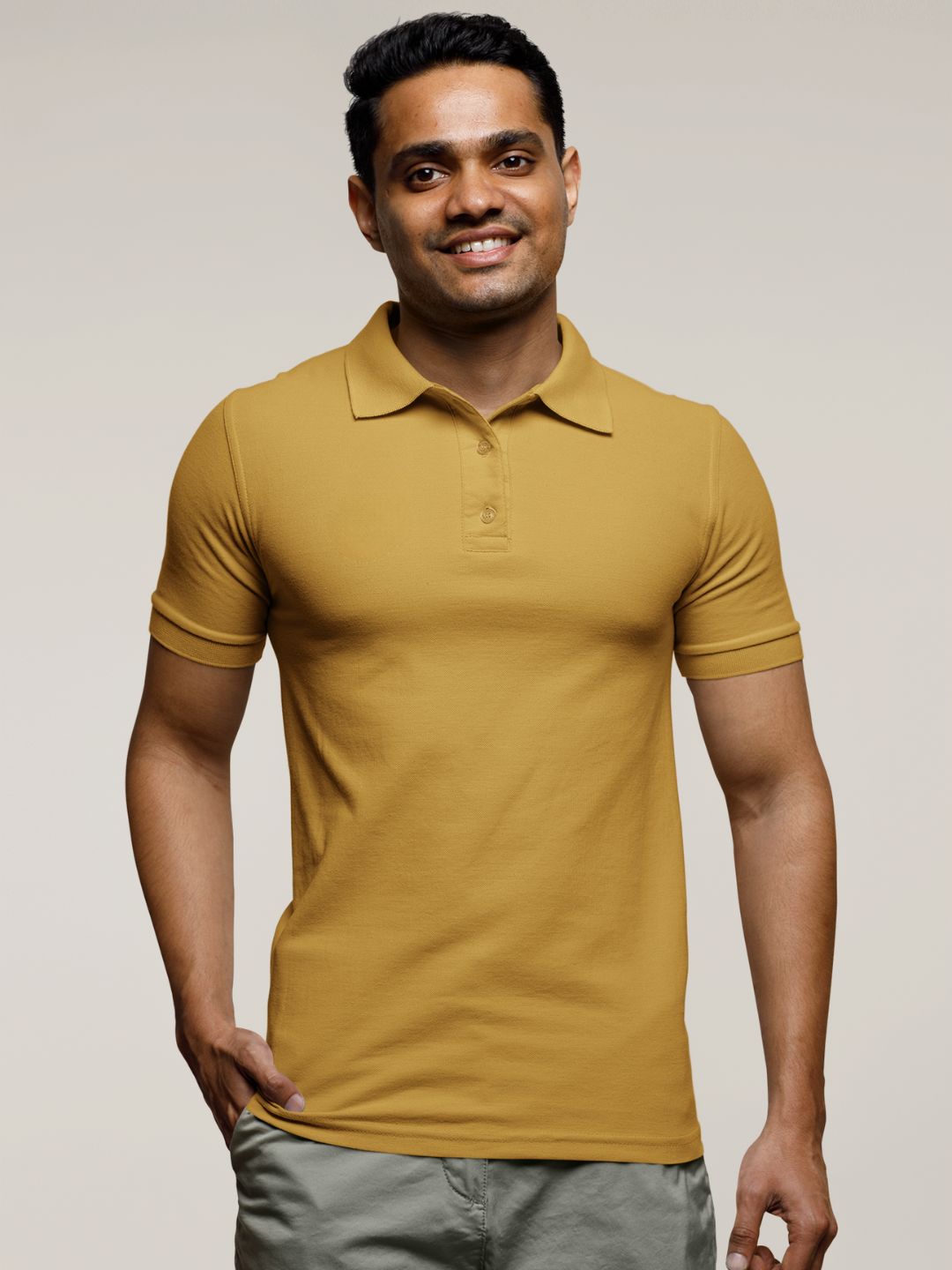 Mustard Yellow Men’s Plain Polo T-shirt -