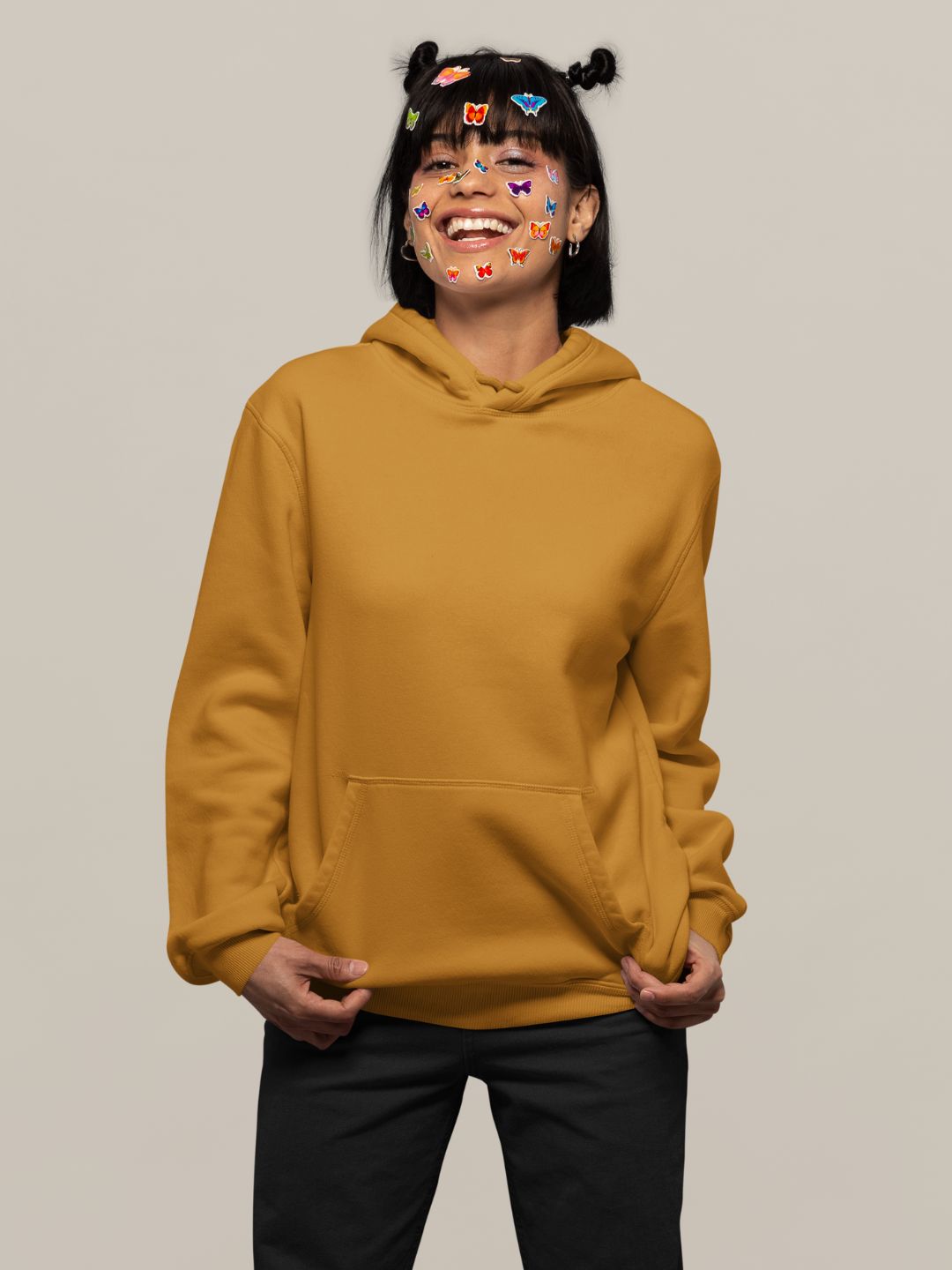 Mustard Yellow Unisex Plain Hooded Sweatshirt -
