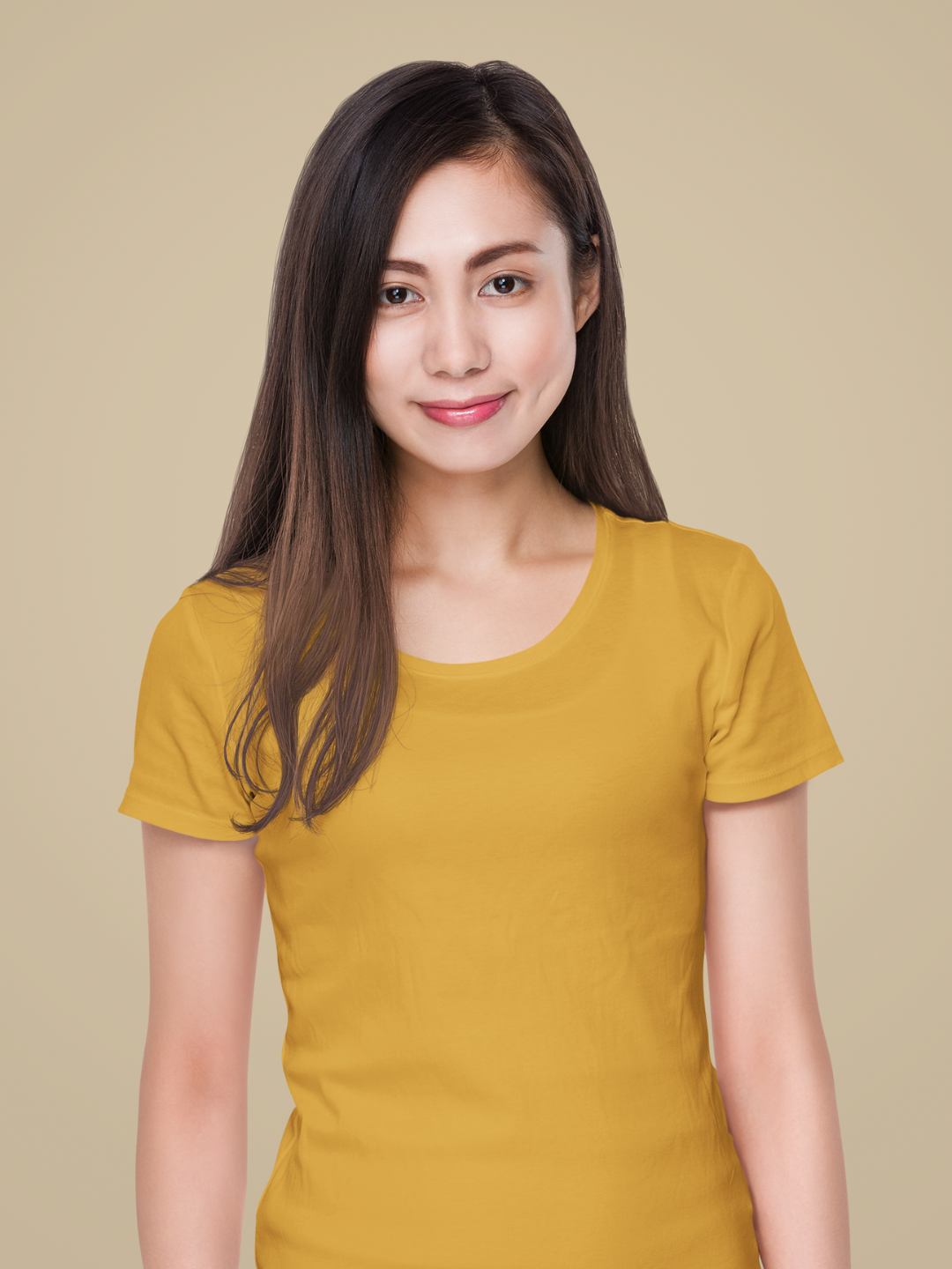Mustard Yellow Women’s Round Neck Half Sleeves Plain T-shirt -
