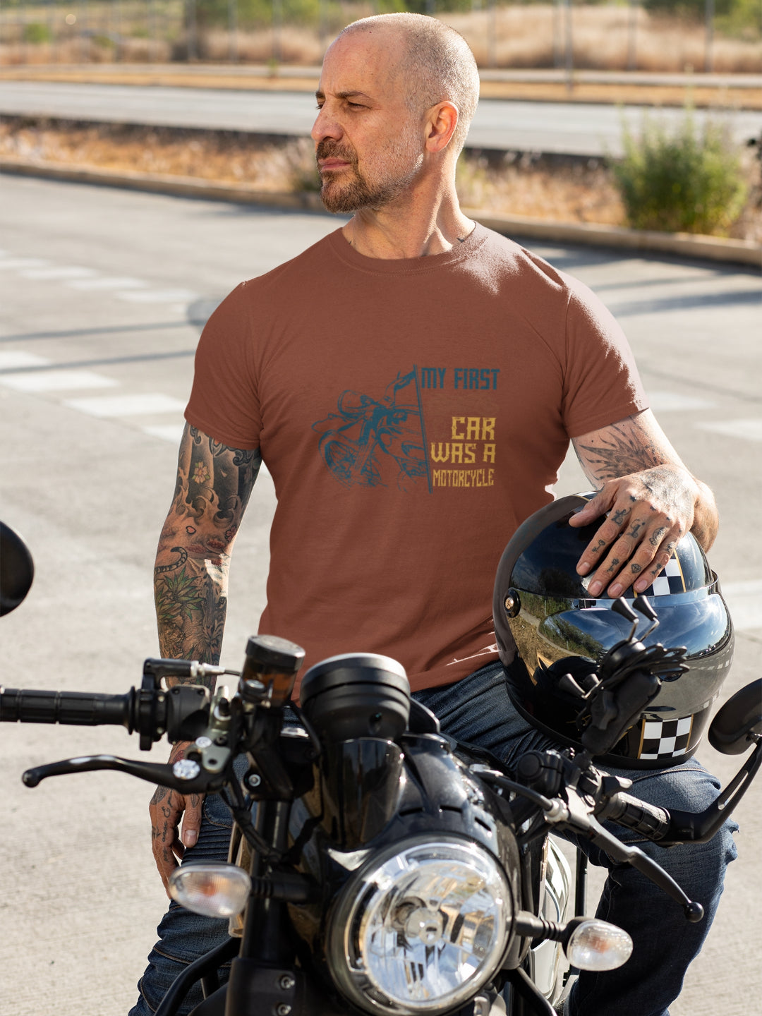 My First Car Was A Motorcycle Men's Printed T-shirt -