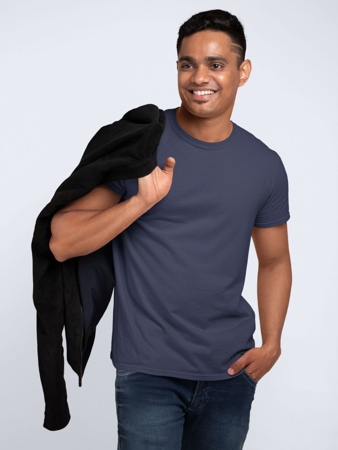 Navy Blue Men’s Round Neck Half Sleeves Plain T-shirt -