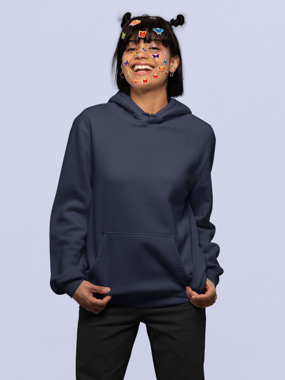 Navy Blue Unisex Plain Hooded Sweatshirt -