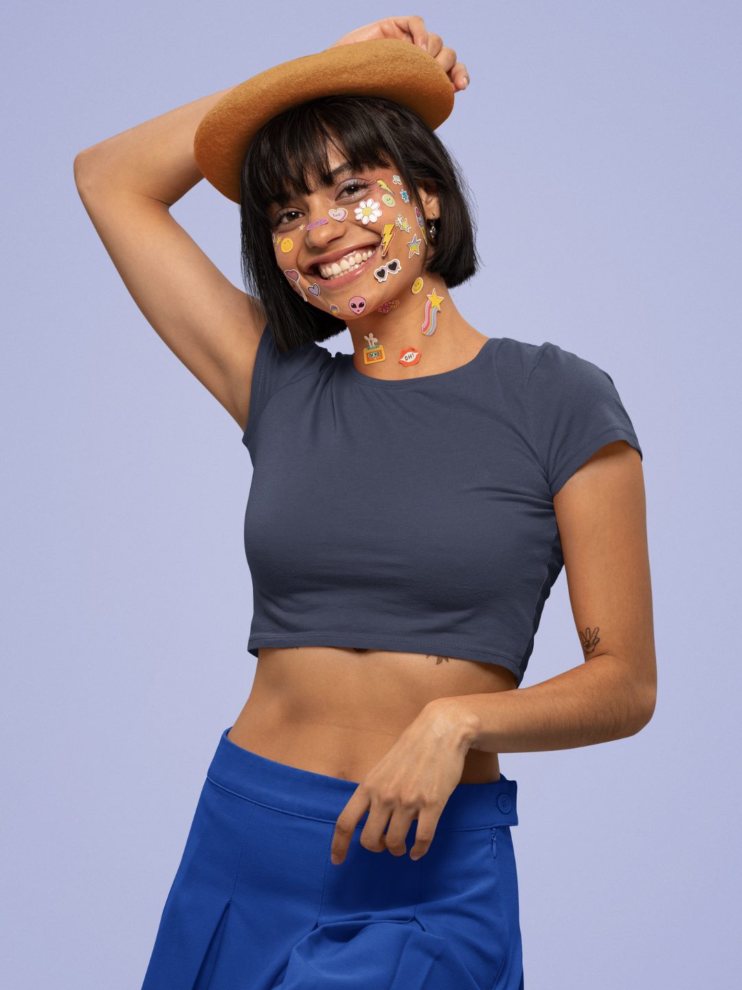 Navy Blue Women's Plain Crop Top -