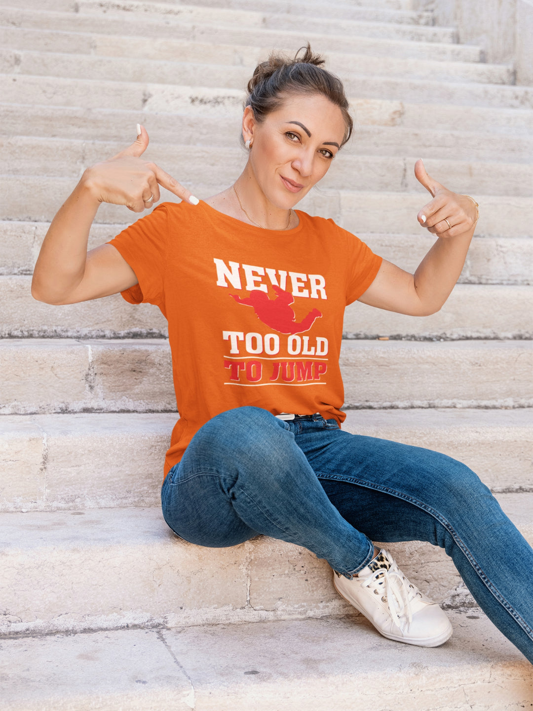 Never Too Old To Jump Women's Printed T-shirt -