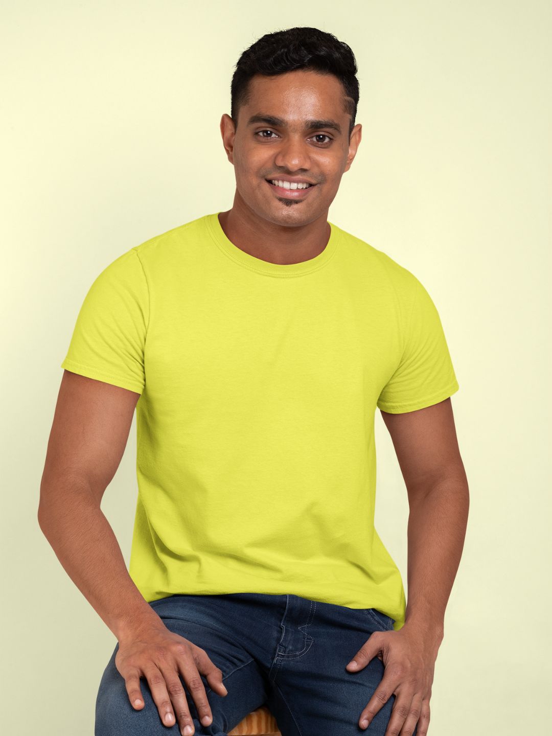 New Yellow Men’s Round Neck Half Sleeves Plain T-shirt -