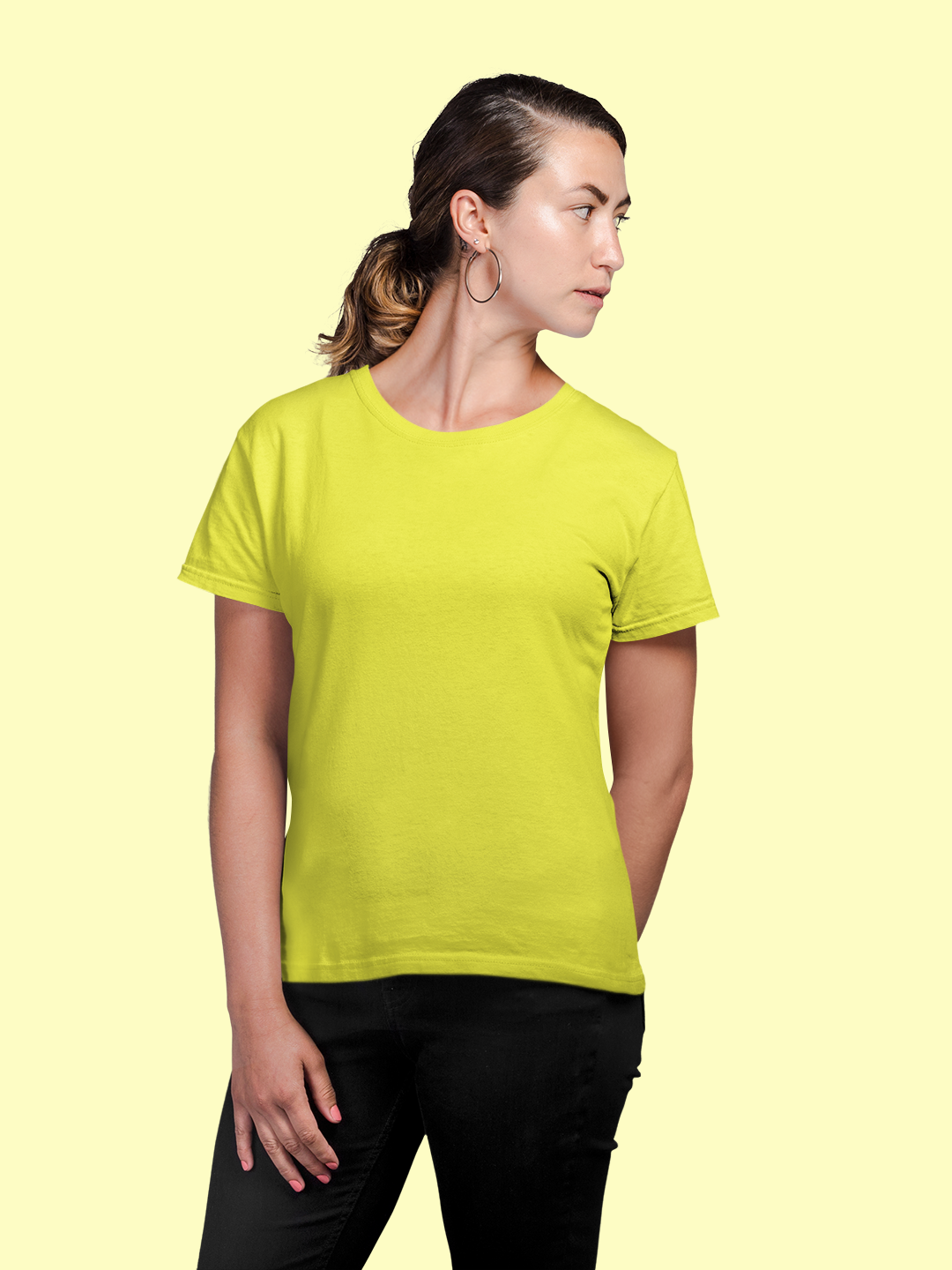 New Yellow Women’s Round Neck Half Sleeves Plain T-shirt -