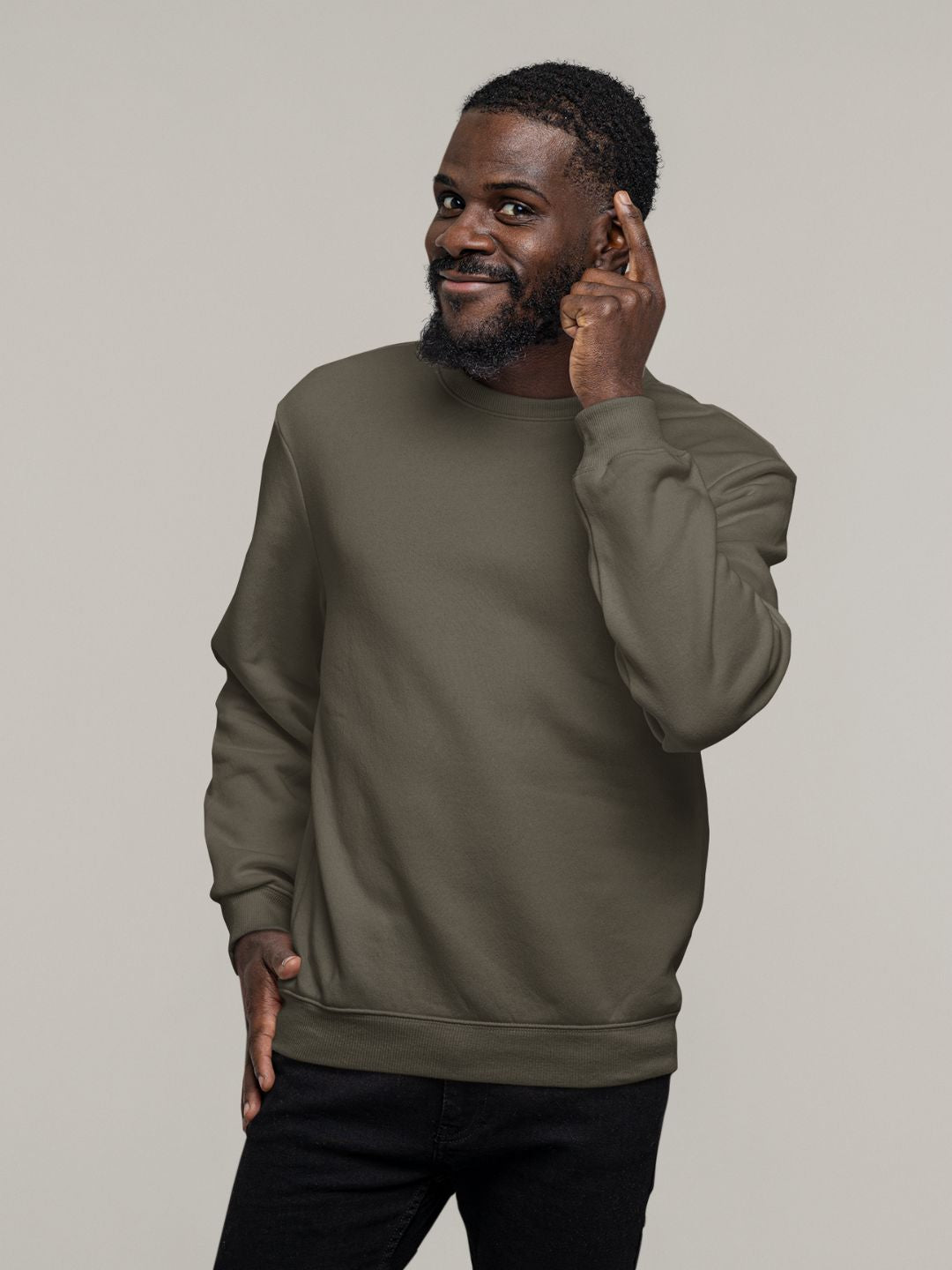 Olive Green Unisex Plain Sweatshirt -