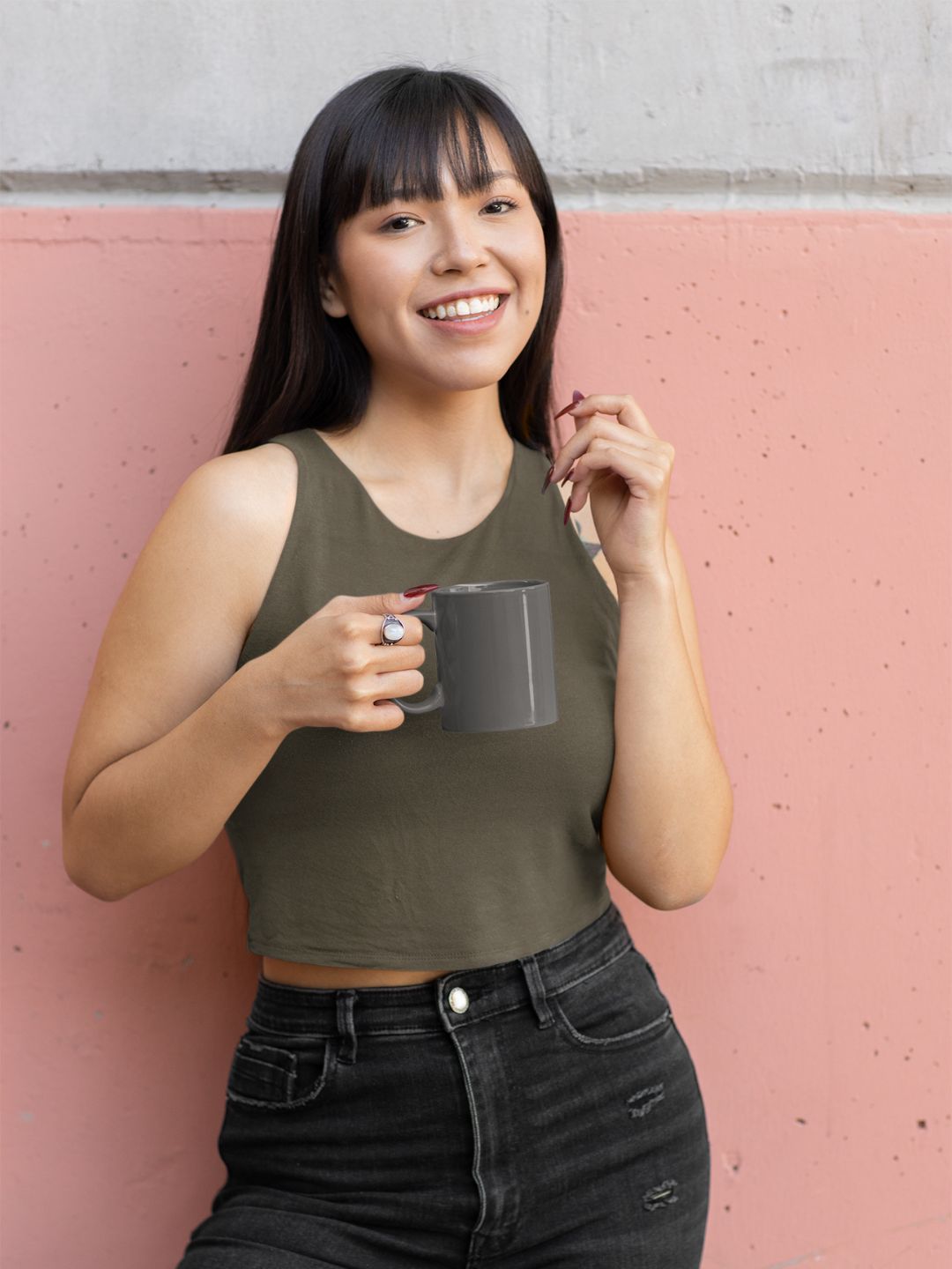 Olive Green Women’s Plain Crop Tank Top -