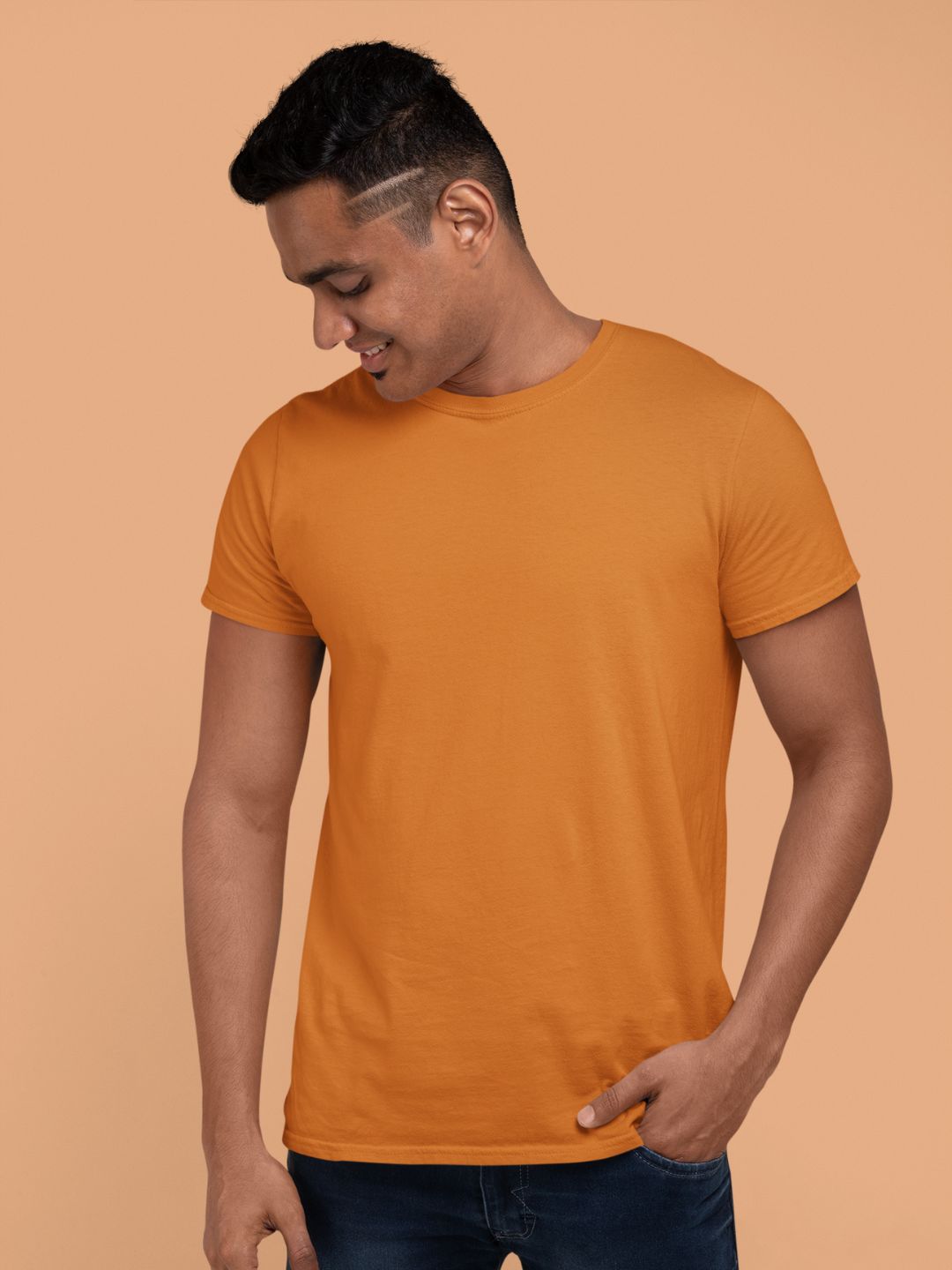 Orange Men’s Round Neck Half Sleeves Plain T-shirt -