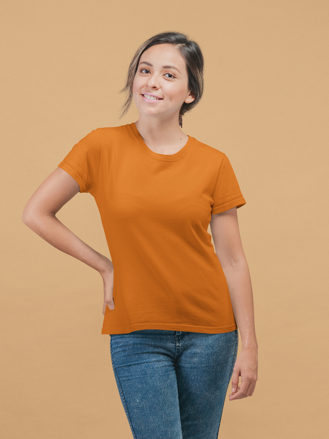 Orange Women’s Round Neck Half Sleeves Plain T-shirt -